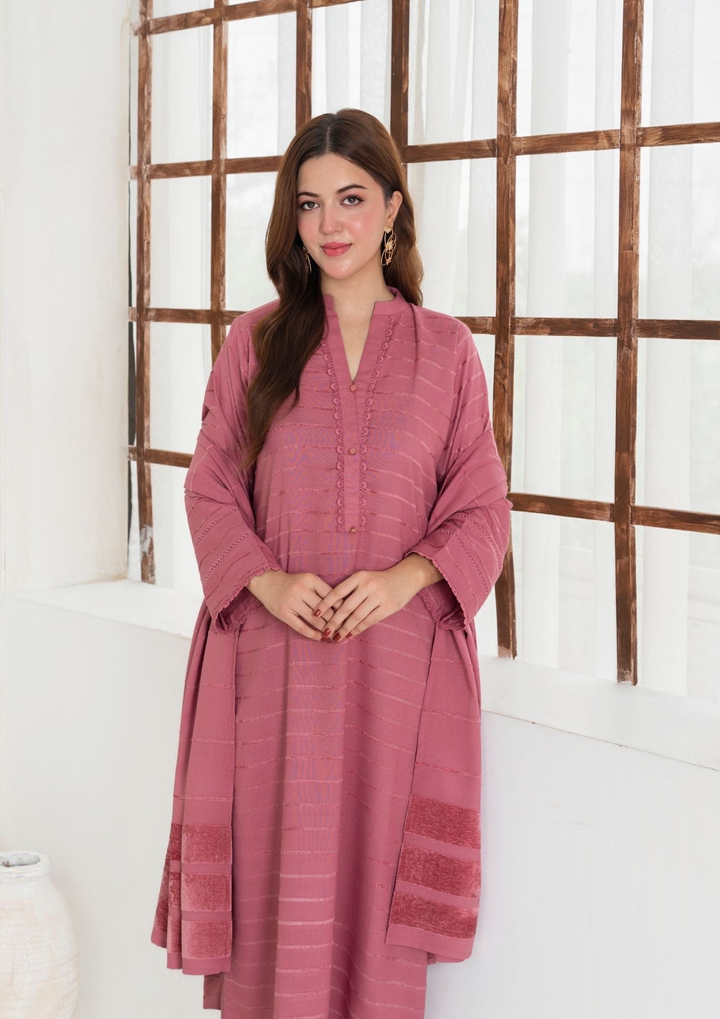 Yolo Pret Alpine Velvet Shirt with Velvet Border Shawl and Plain Trouser AML W25 0012 Women 3pcs