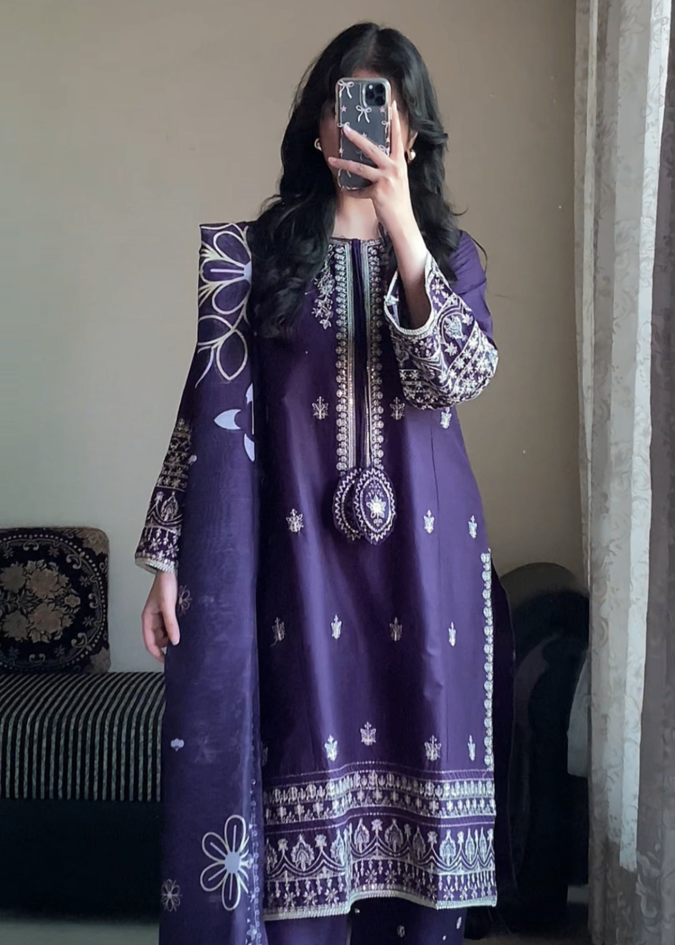 Attirepret Royal Purple Embroidered Cotton Suit – By Women 3pcs