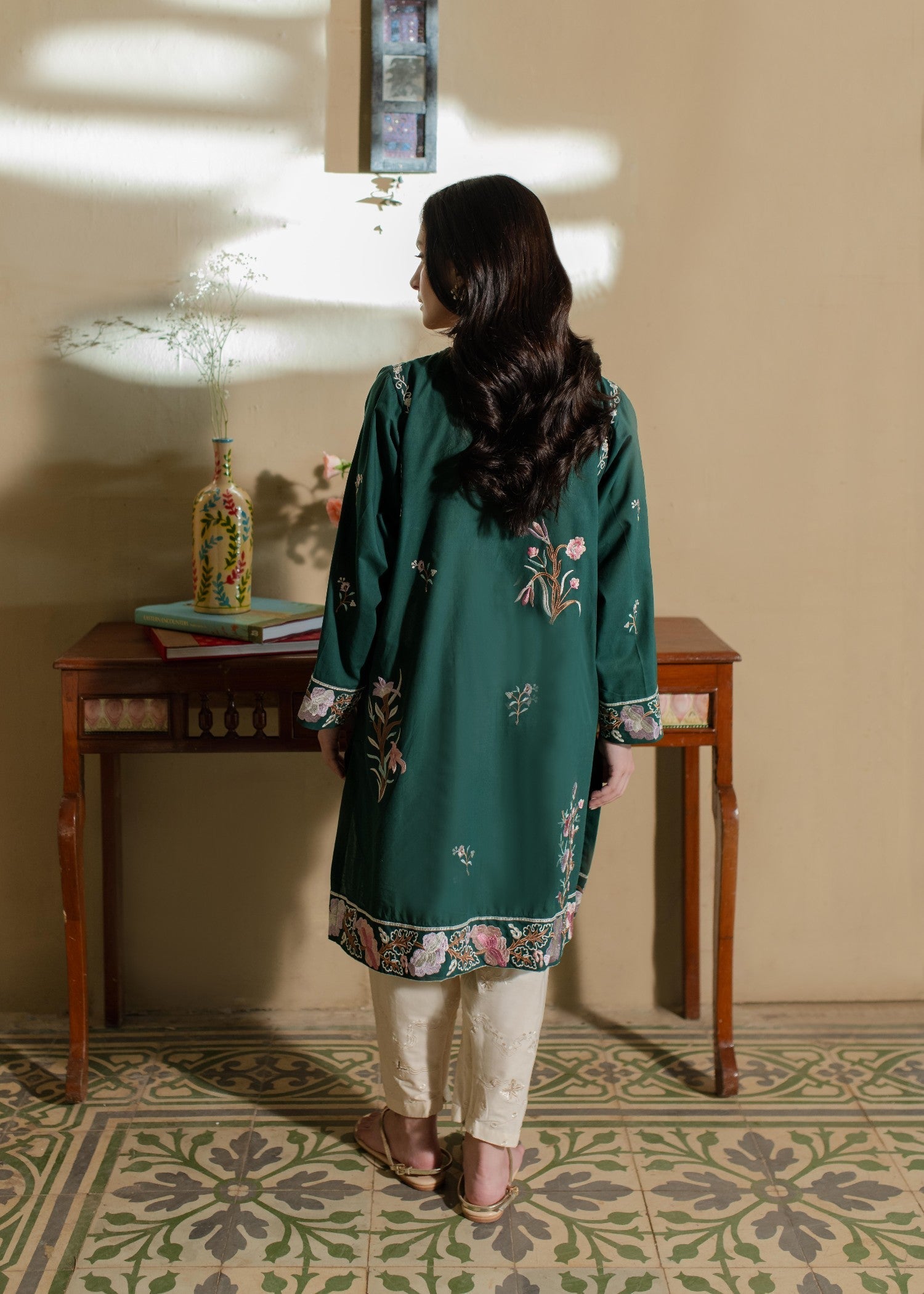 Azulie Green Embroidered Kurta by Women 1pcs