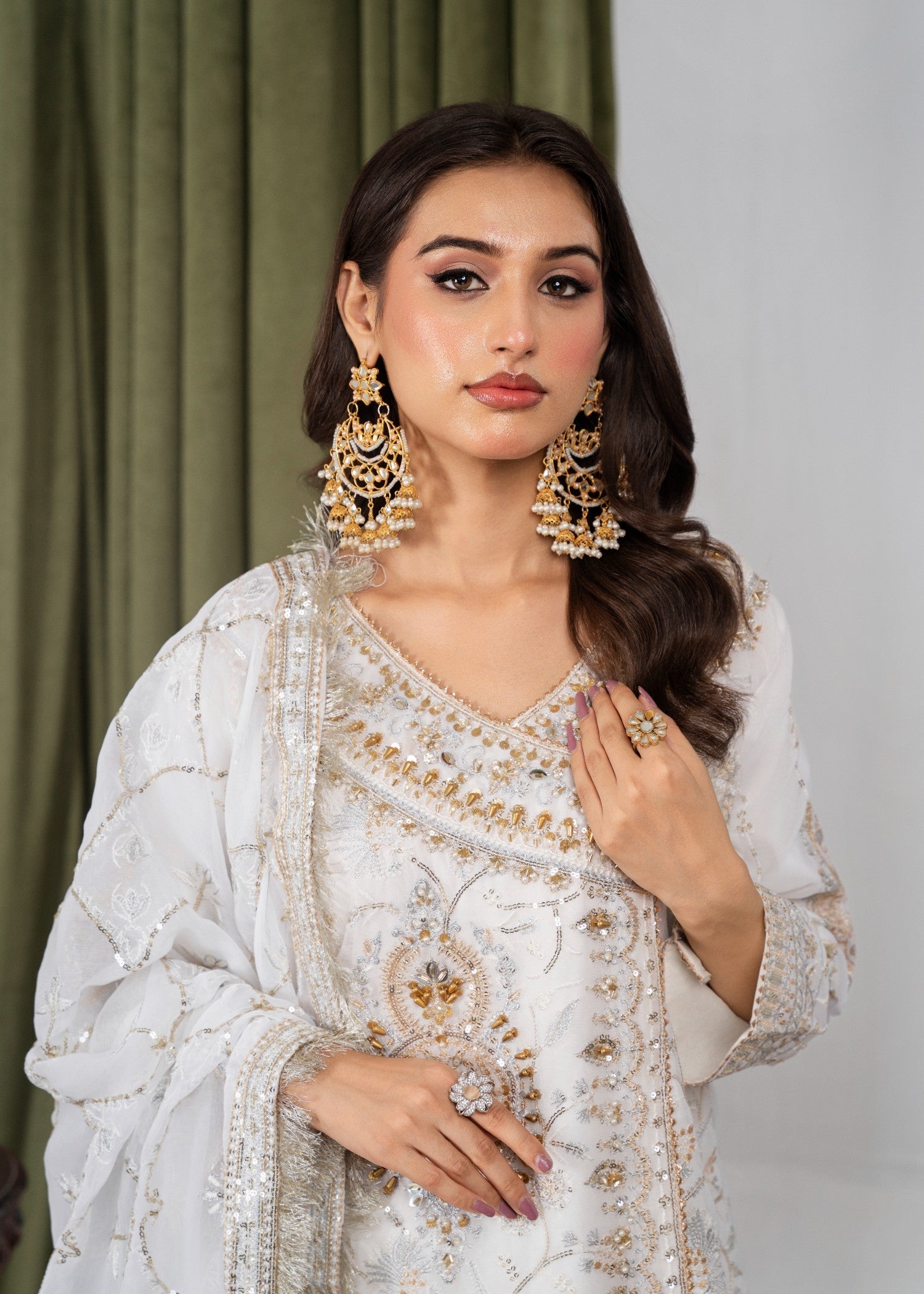 Hkb Officials Beyza White & Gold Angrakha Women 3pcs