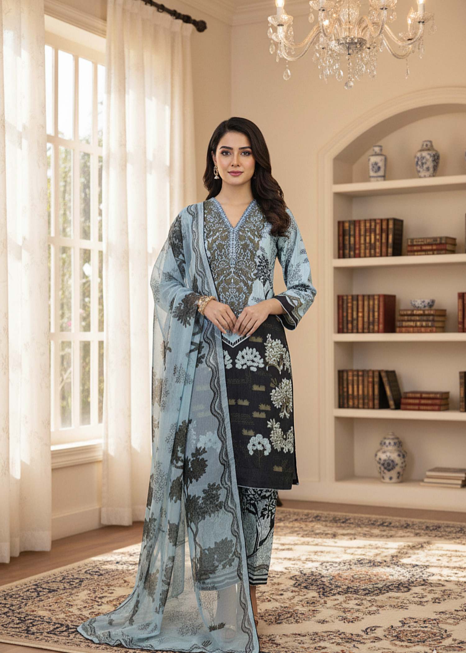 MMG Garments KAIRA| DIGITAL PRINTED KURTA SET LIGHT BLUE MMG 10001 Women 3pcs