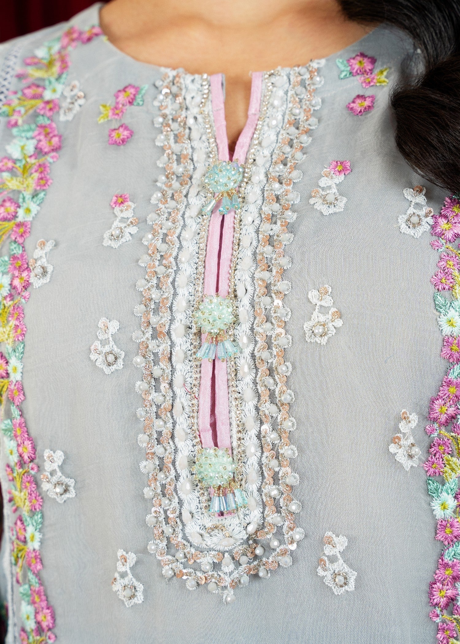 Waniya Awais WAS 177 Steel Grey Stitched Women 3pcs