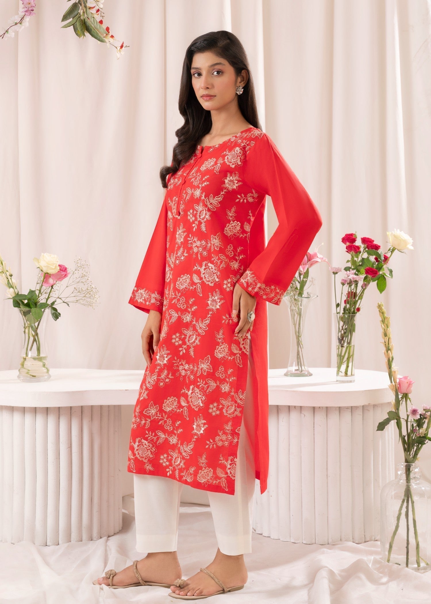 Musani Embroidered Lawn Stitched Shirt Red Women 1pcs