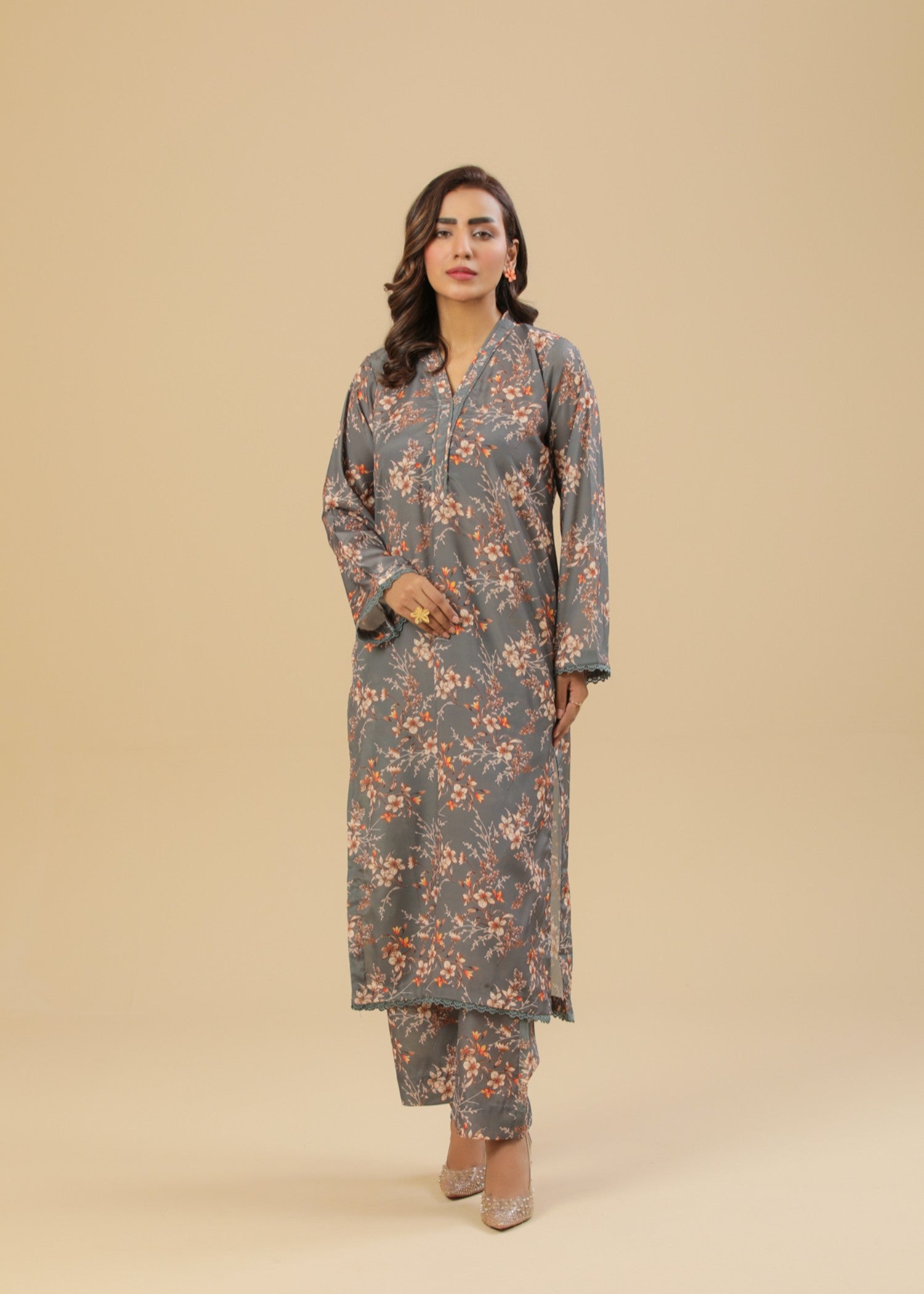 Zenyre Grey Lily Printed Set Women 2pcs