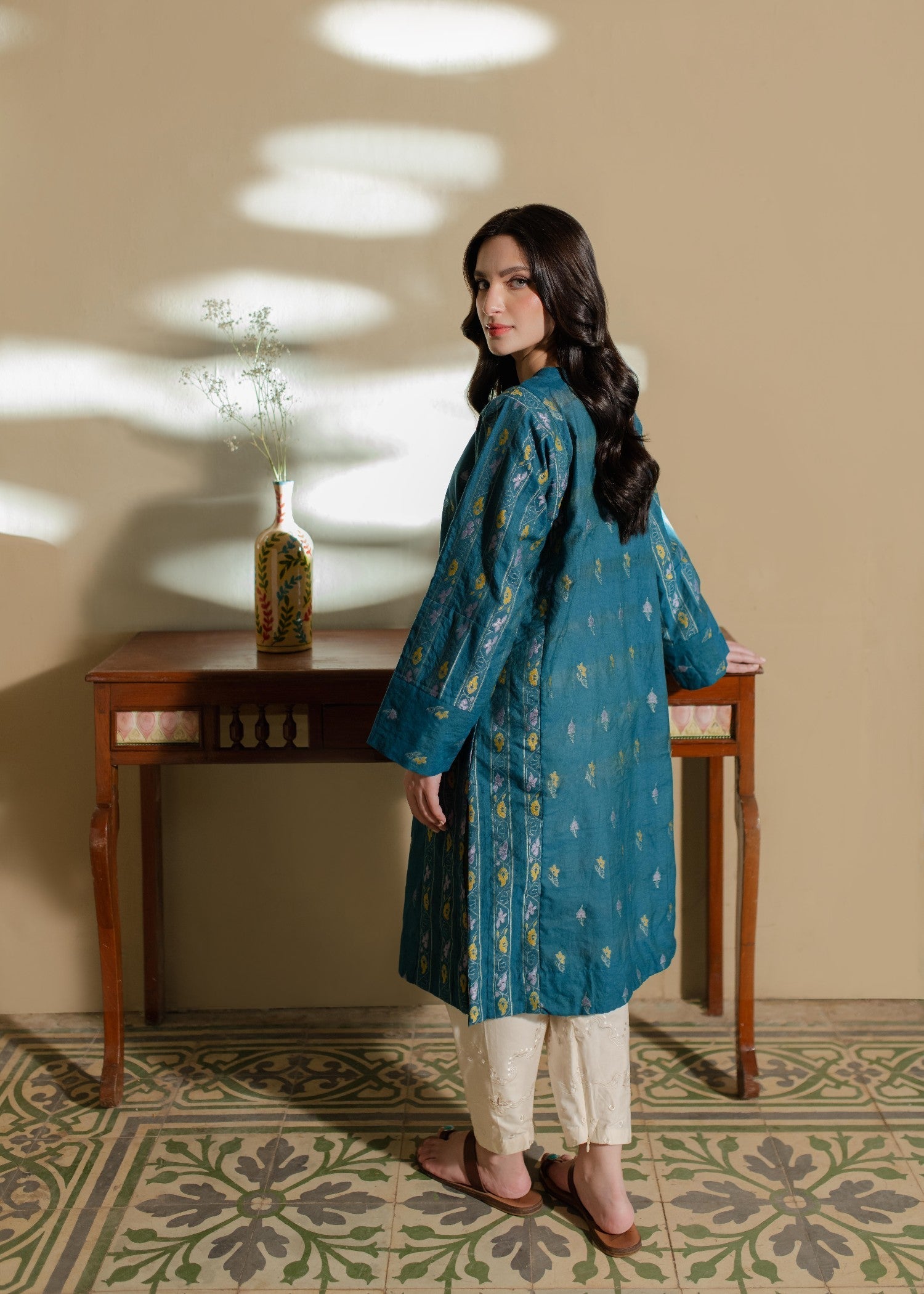 Azulie Teal Woven Kurta by Women 1pcs