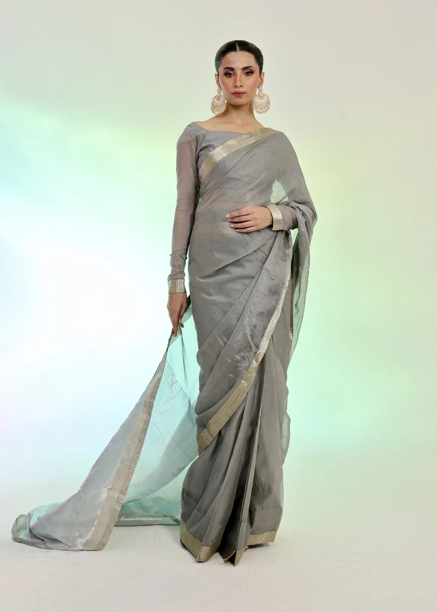 Ripret Silver Banarsi Saree Women 3pcs
