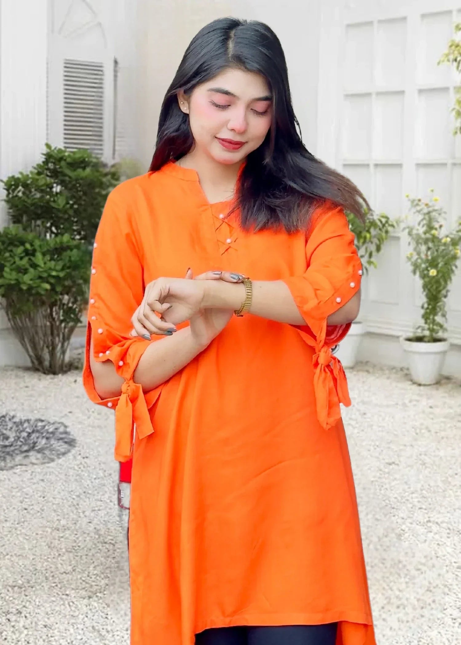 Pretbee Trendy Short Style Orange Shirt Women 1pcs