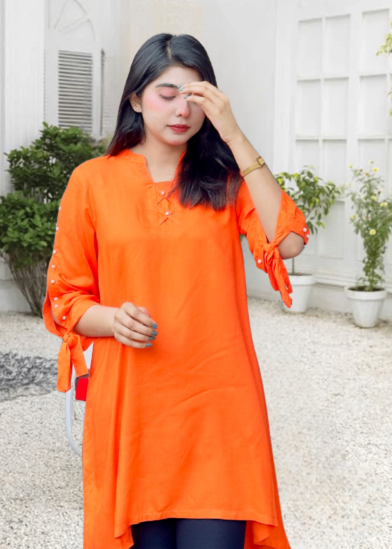 Pretbee Trendy Short Style Orange Shirt Women 1pcs
