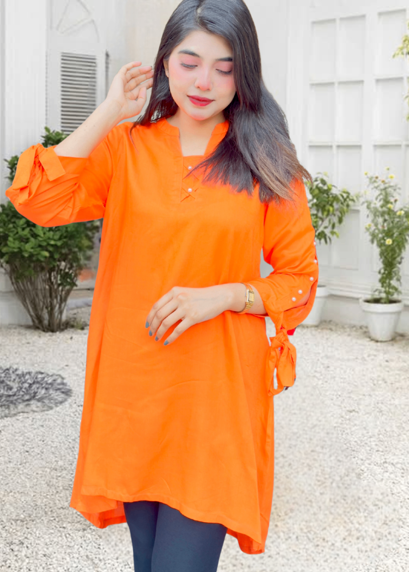Pretbee Trendy Short Style Orange Shirt Women 1pcs