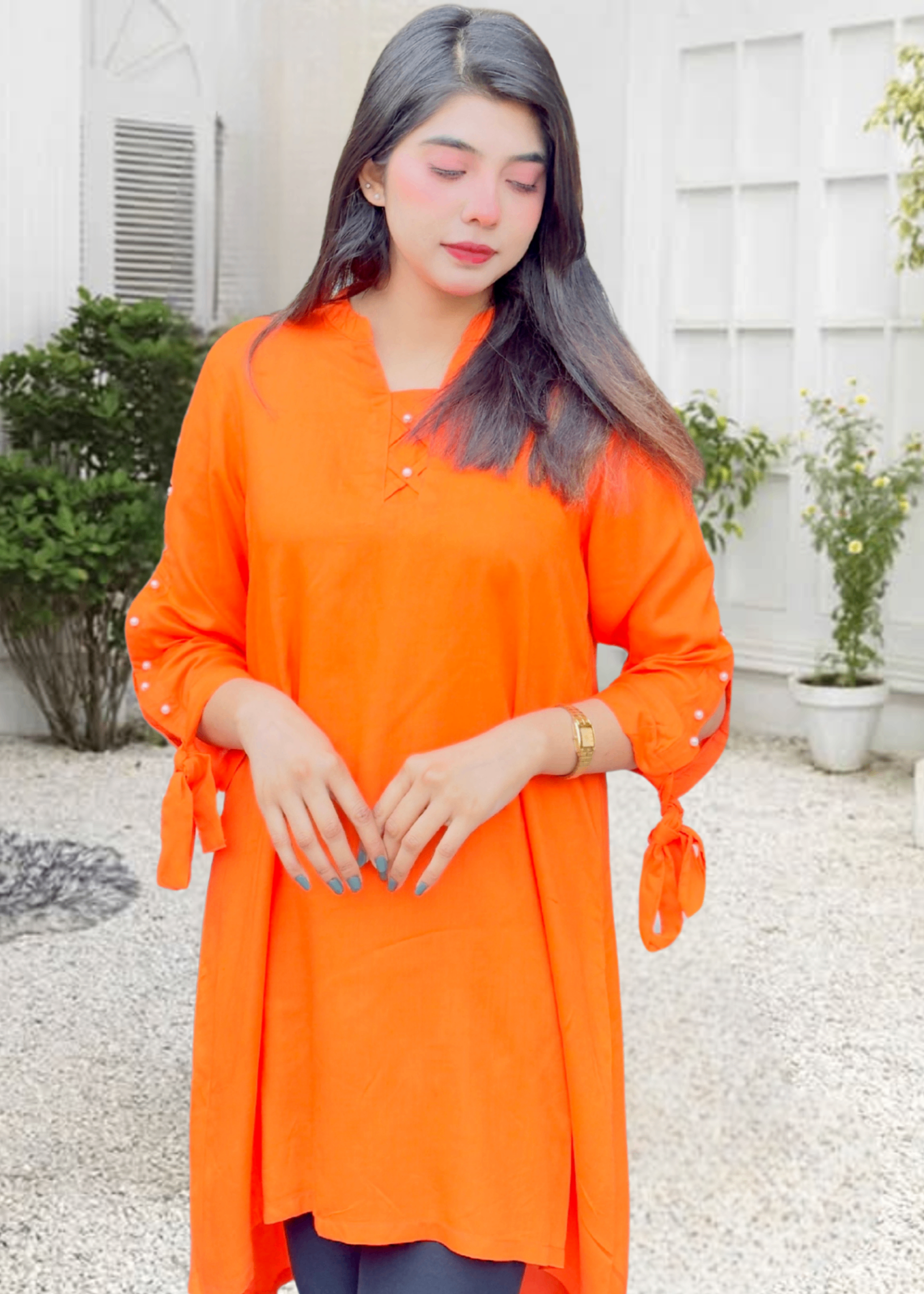 Pretbee Trendy Short Style Orange Shirt Women 1pcs
