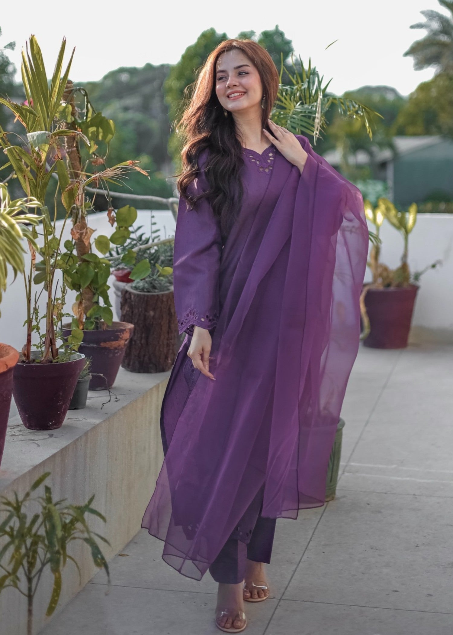 Naaz Couture Dark Purple Raw Silk Suit Women 3pcs