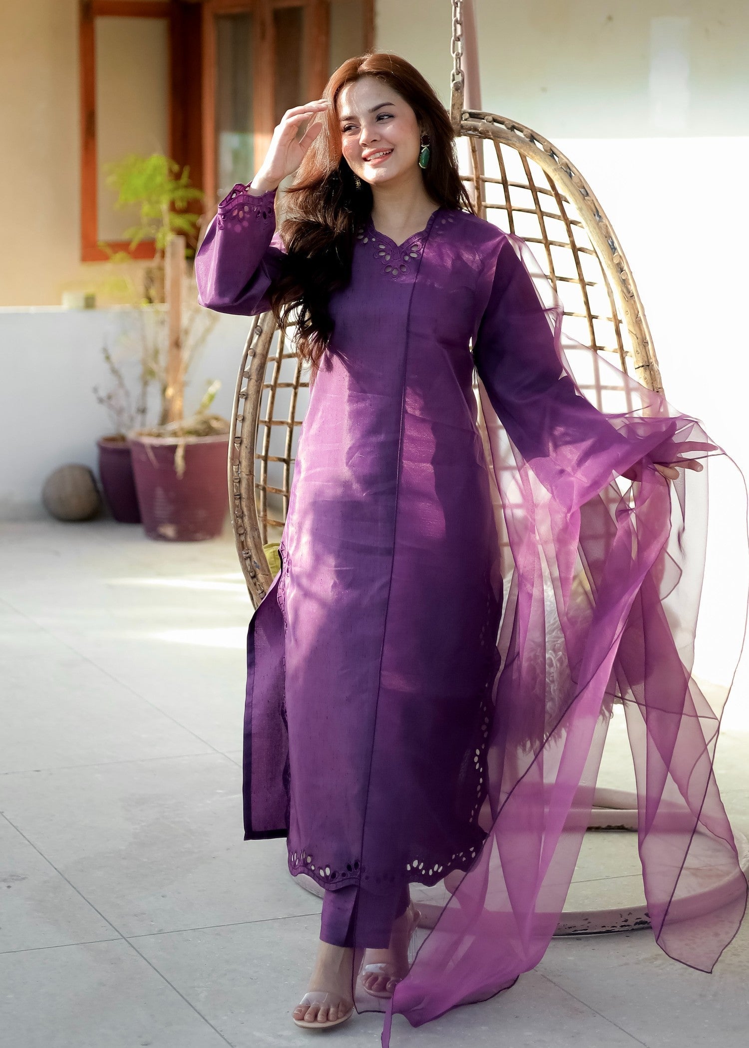 Naaz Couture Dark Purple Raw Silk Suit Women 3pcs