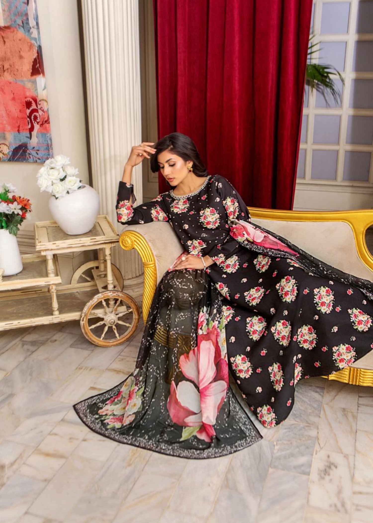 Alnuqat ALLURE LONG DRESS Made In Chiffon Fabric. Women 3pcs