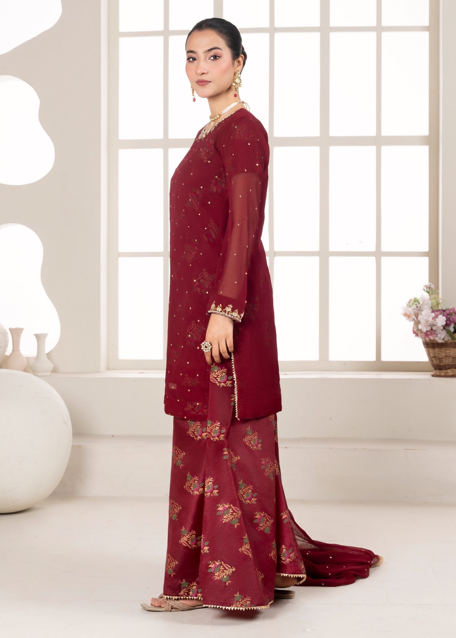 Maira Fashion Maroon Sharara 25 Women 3pcs