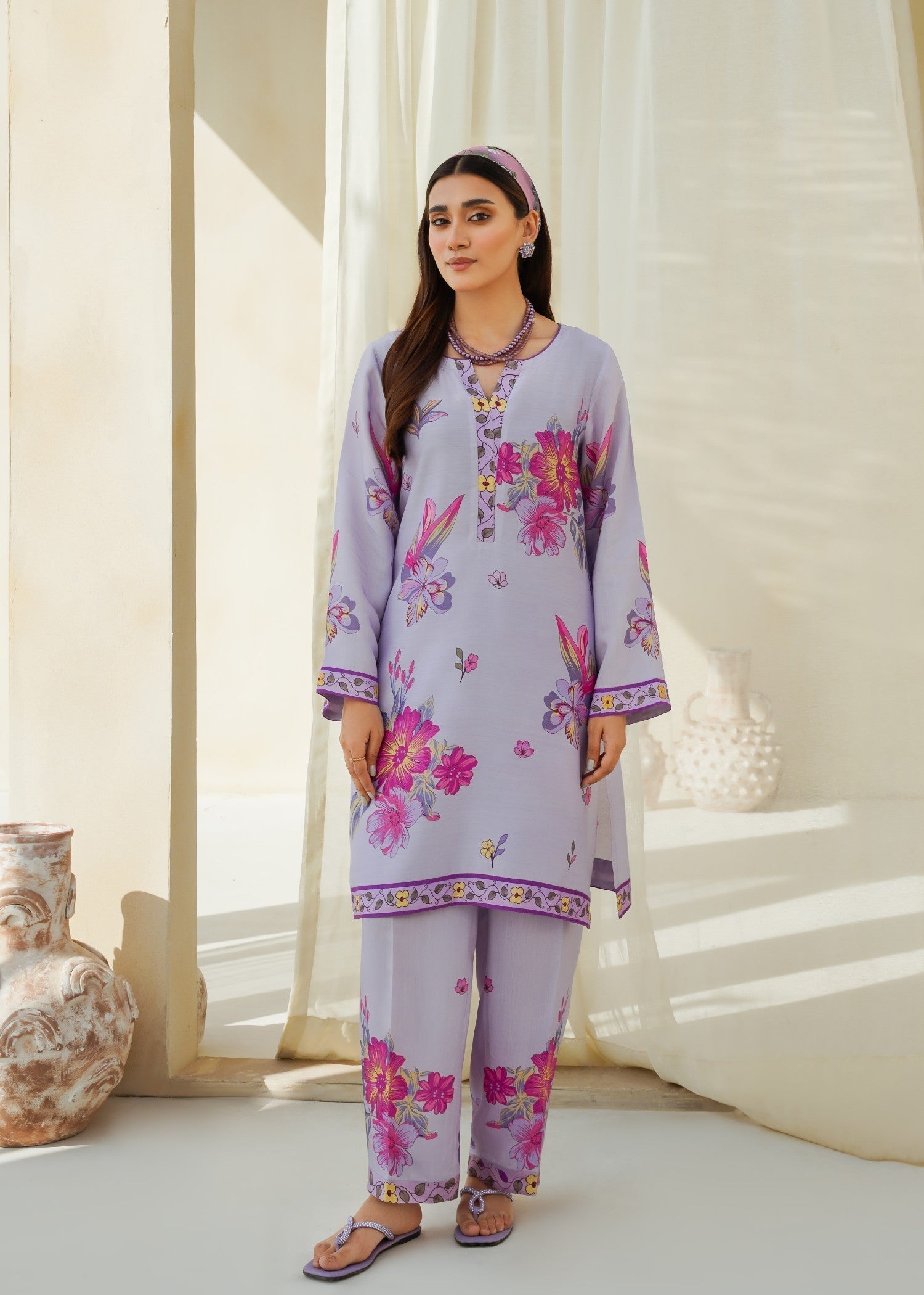 Divinely Crafted Women's Printed Cord Set Purple Haze Women 2pcs