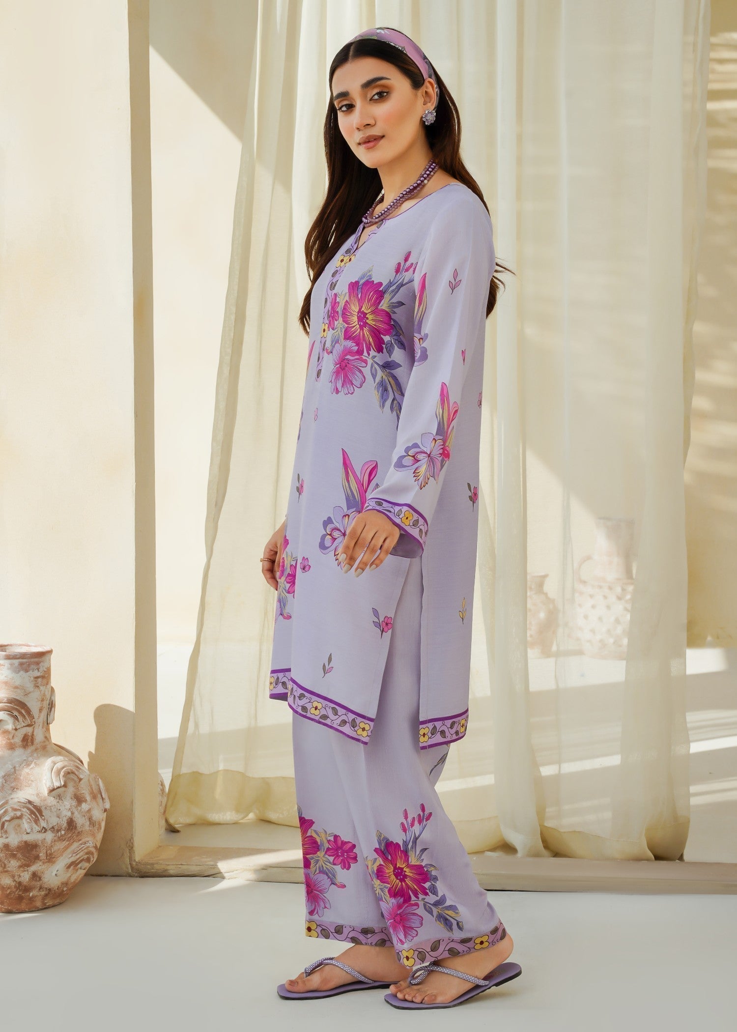 Divinely Crafted Women's Printed Cord Set Purple Haze Women 2pcs