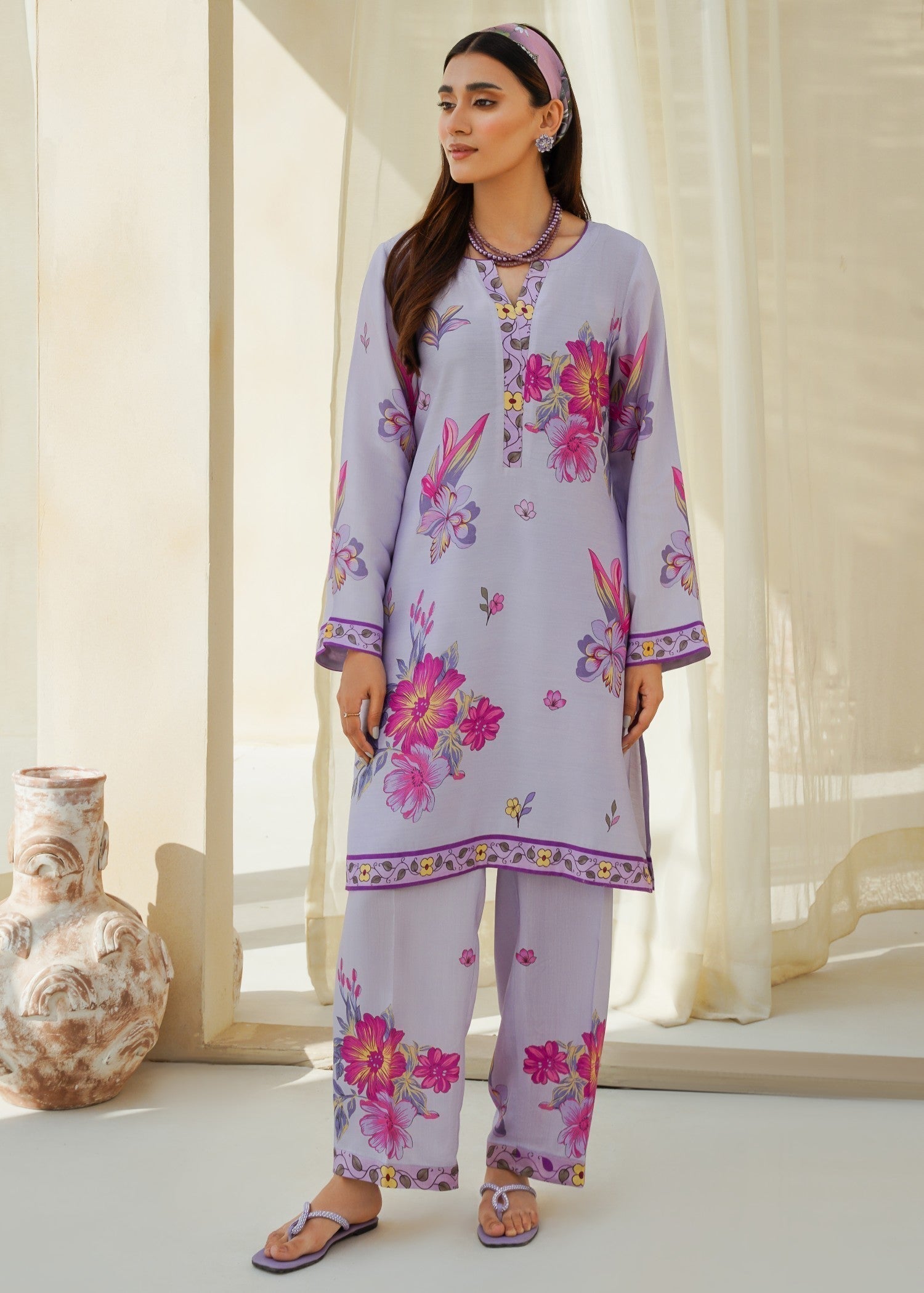 Divinely Crafted Women's Printed Cord Set Purple Haze Women 2pcs