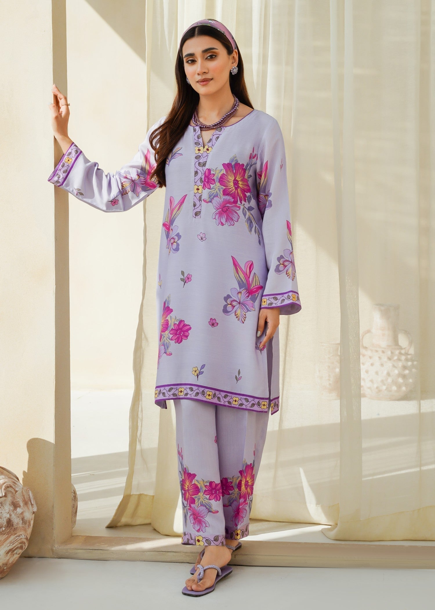 Divinely Crafted Women's Printed Cord Set Purple Haze Women 2pcs