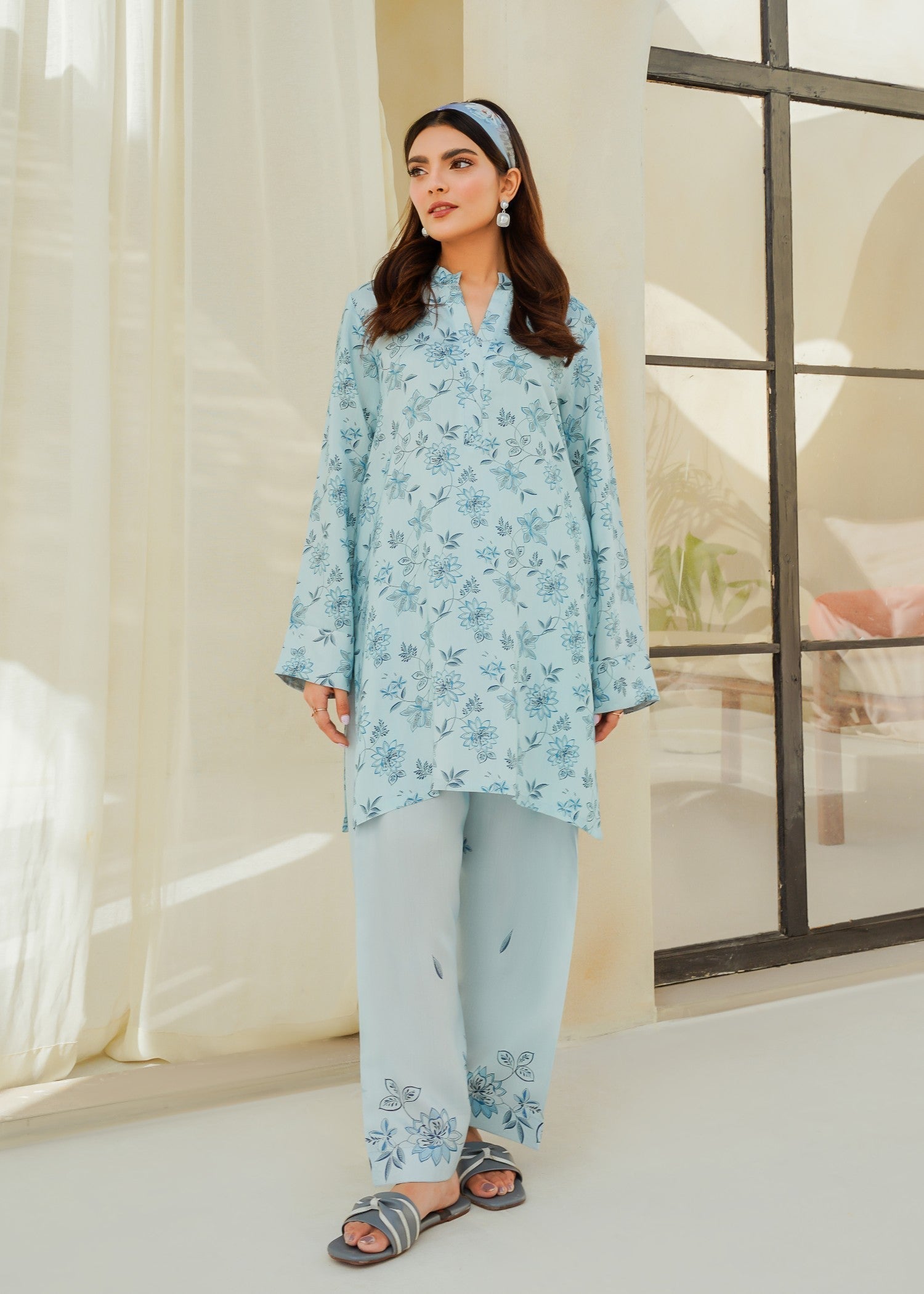 Divinely Crafted Women's Printed Cord Set Indigo Blossom Women 2pcs