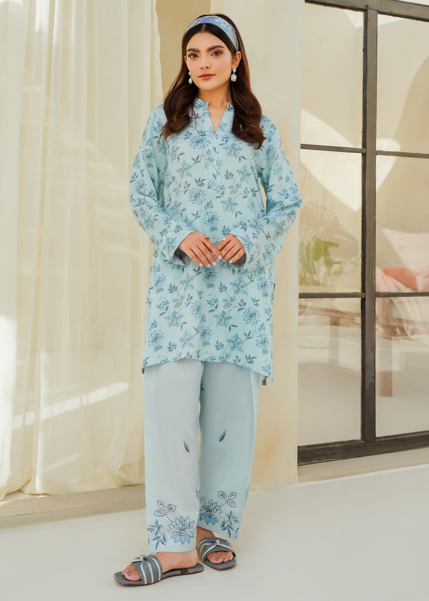 Divinely Crafted Women's Printed Cord Set Indigo Blossom Women 2pcs