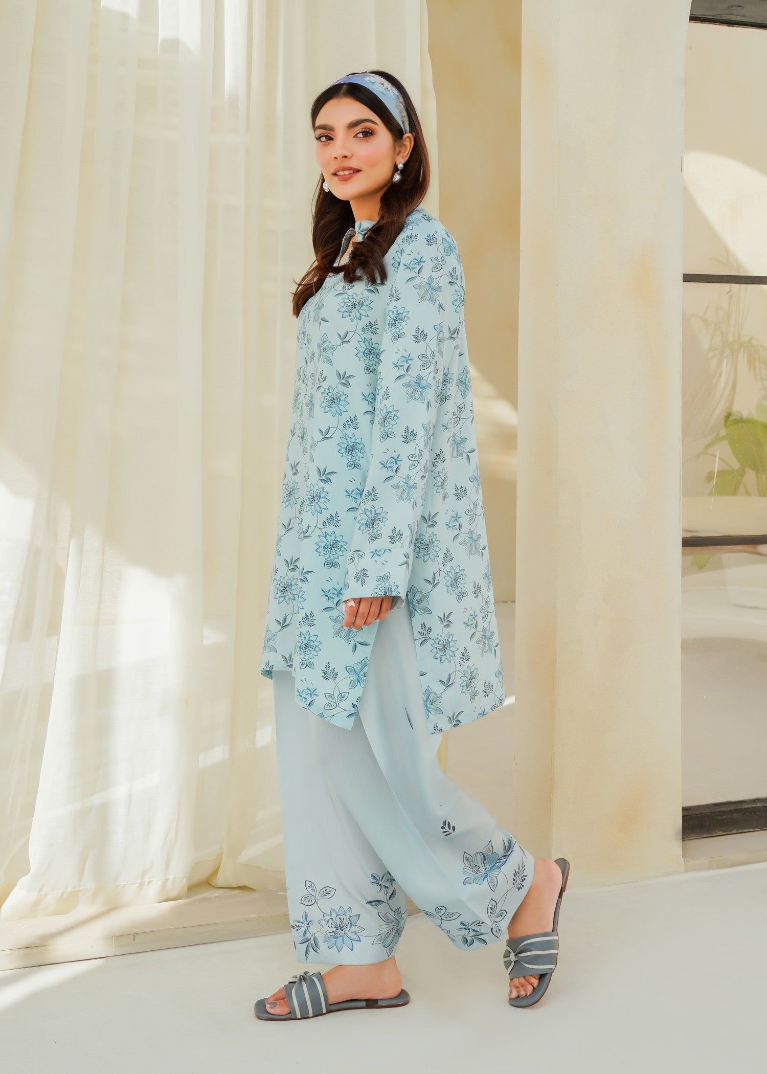 Divinely Crafted Women's Printed Cord Set Indigo Blossom Women 2pcs