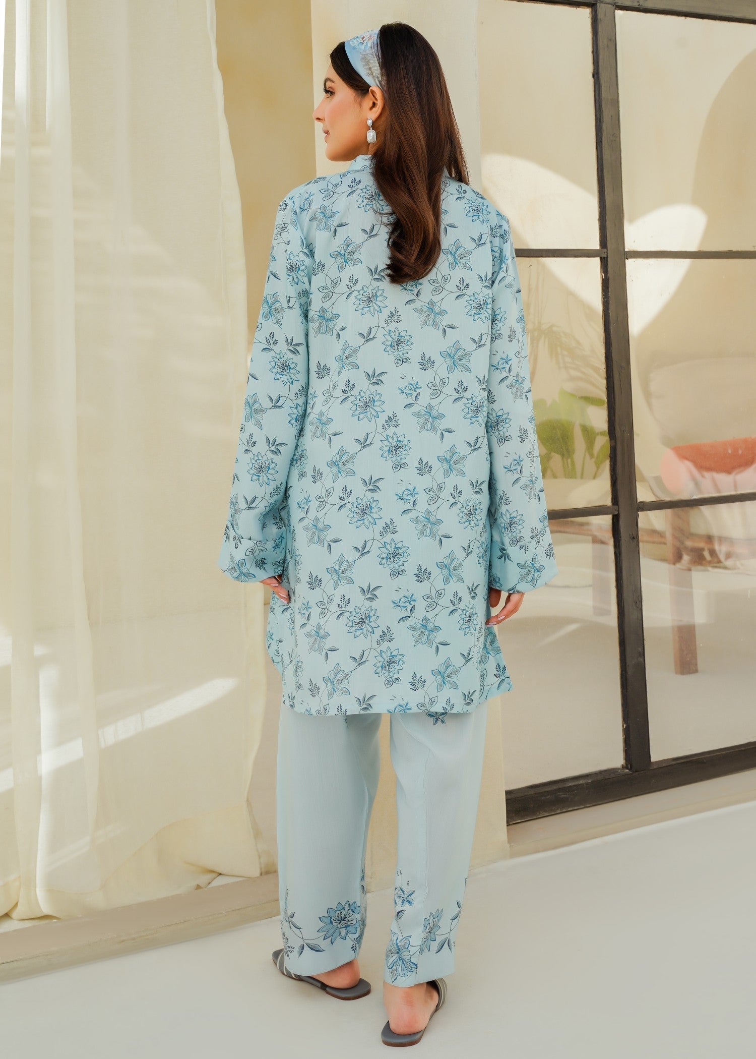 Divinely Crafted Women's Printed Cord Set Indigo Blossom Women 2pcs