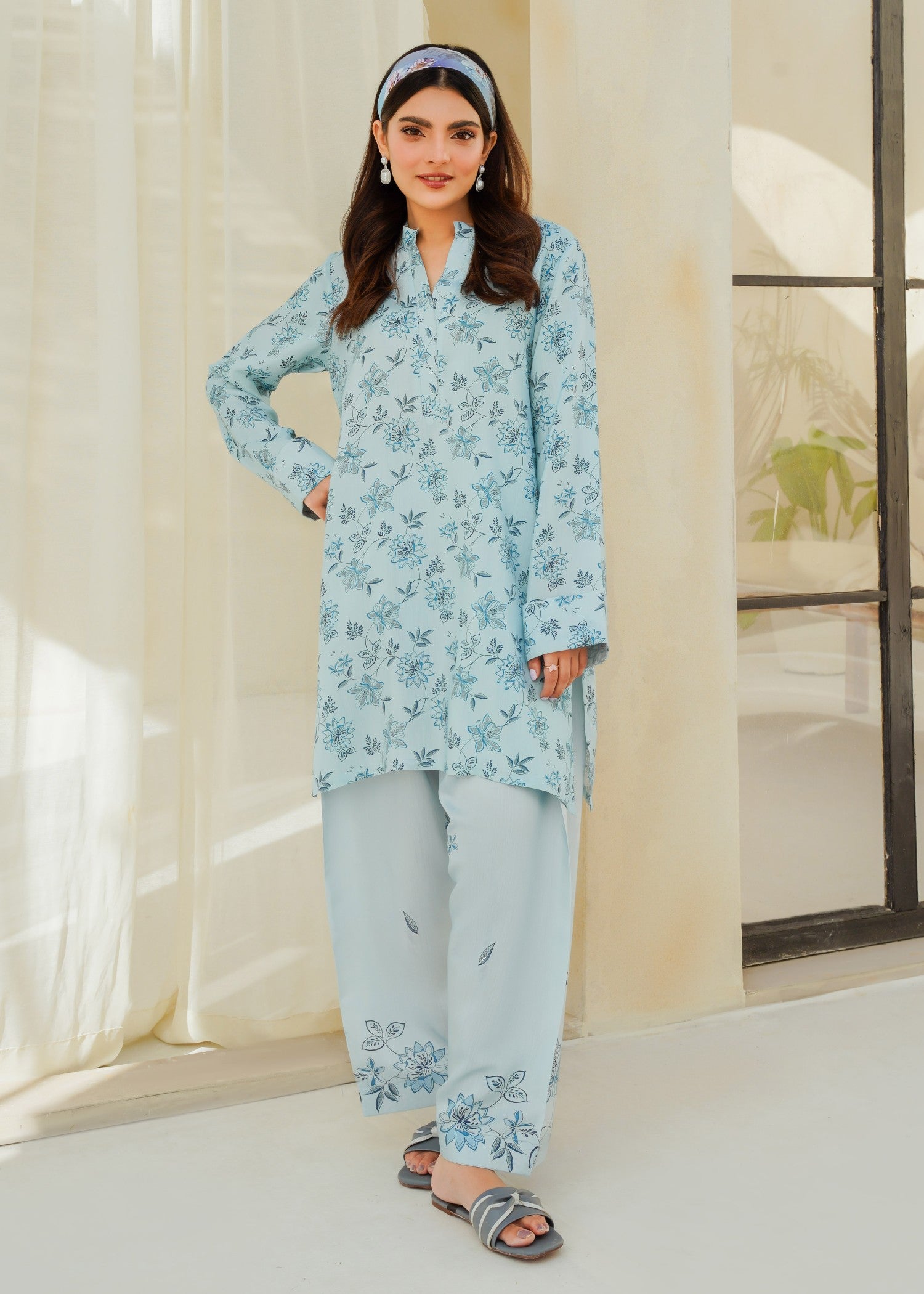 Divinely Crafted Women's Printed Cord Set Indigo Blossom Women 2pcs