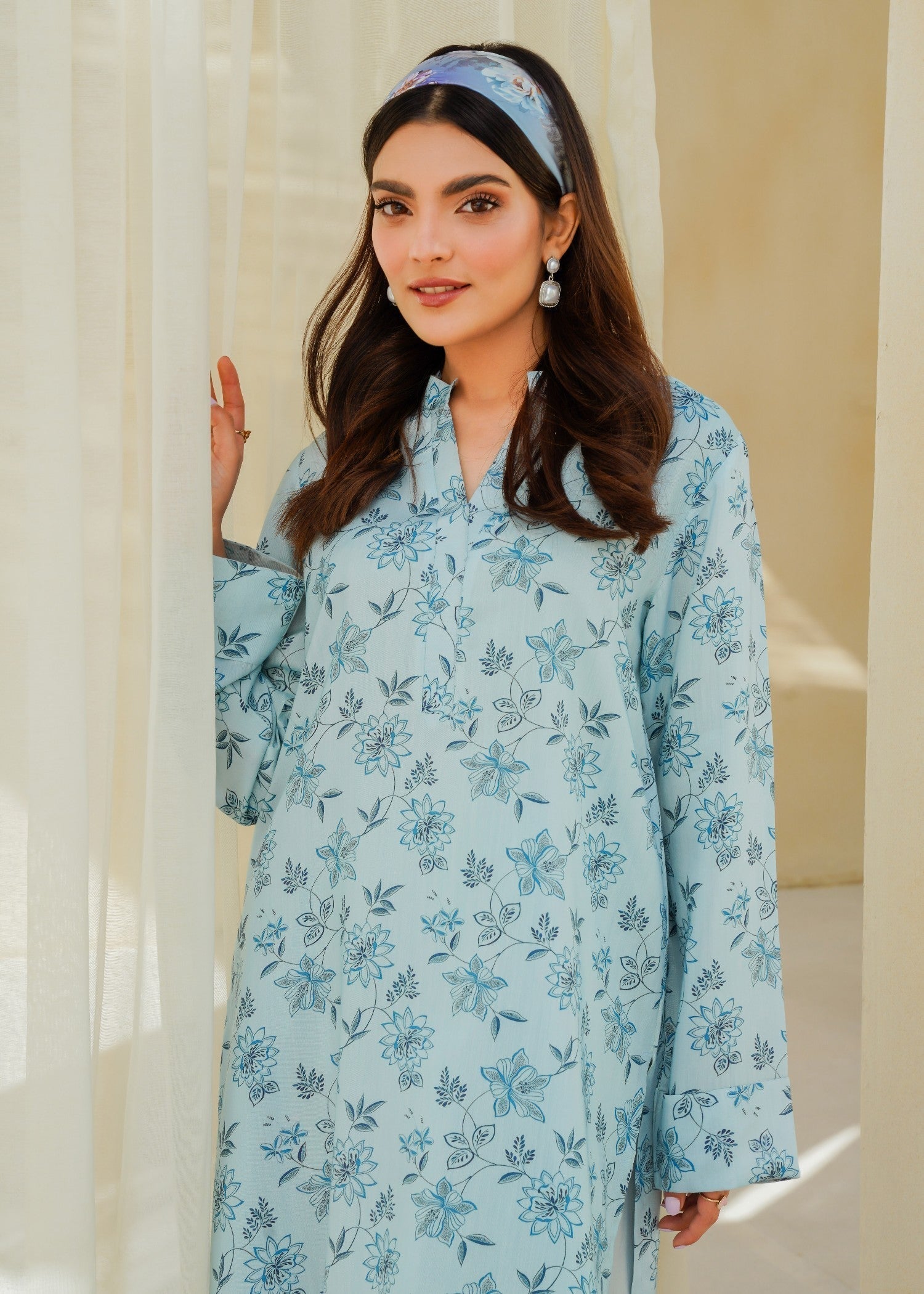 Divinely Crafted Women's Printed Cord Set Indigo Blossom Women 2pcs