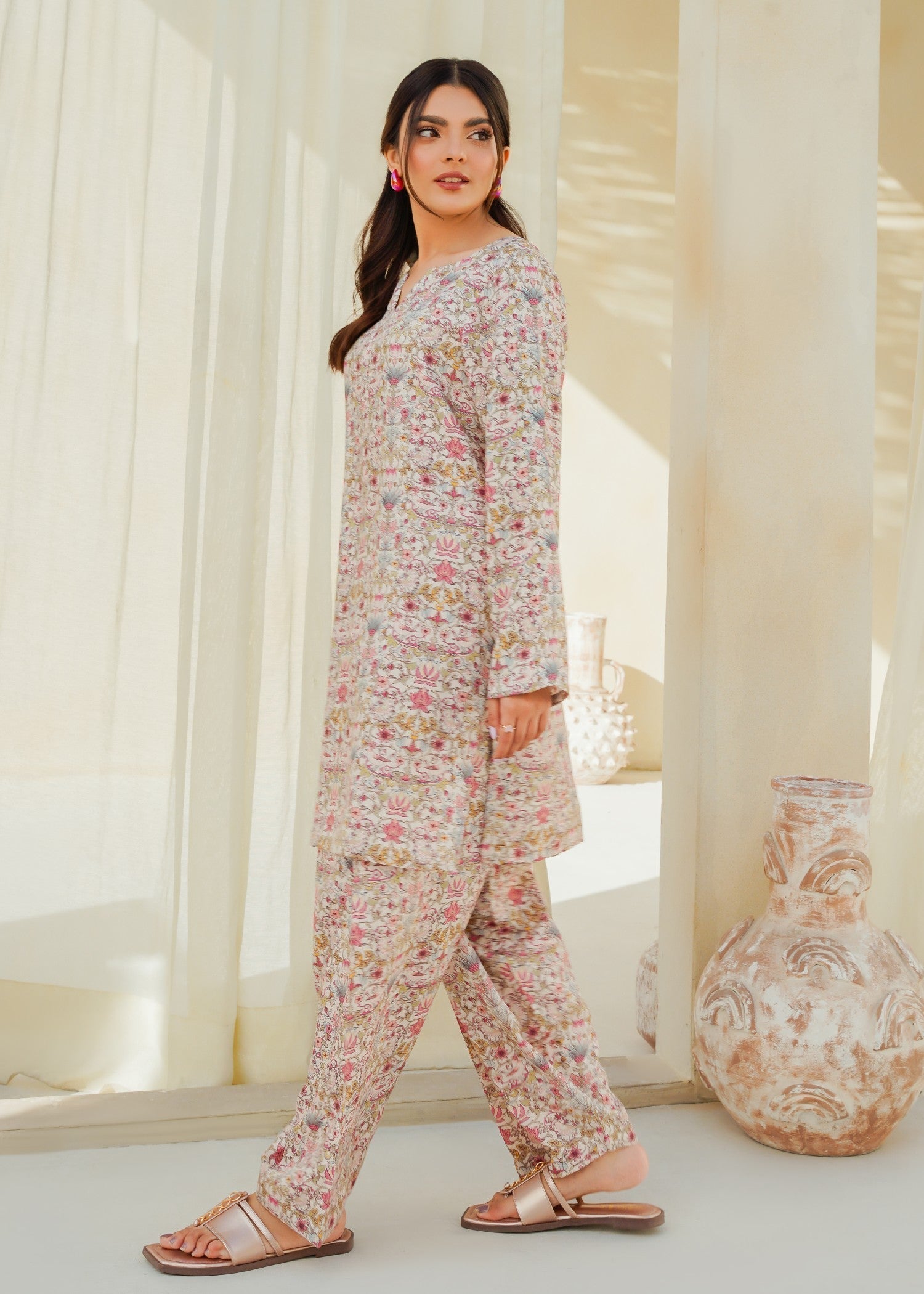 Divinely Crafted Women's Printed Cord Set Ivory Dreams Women 2pcs