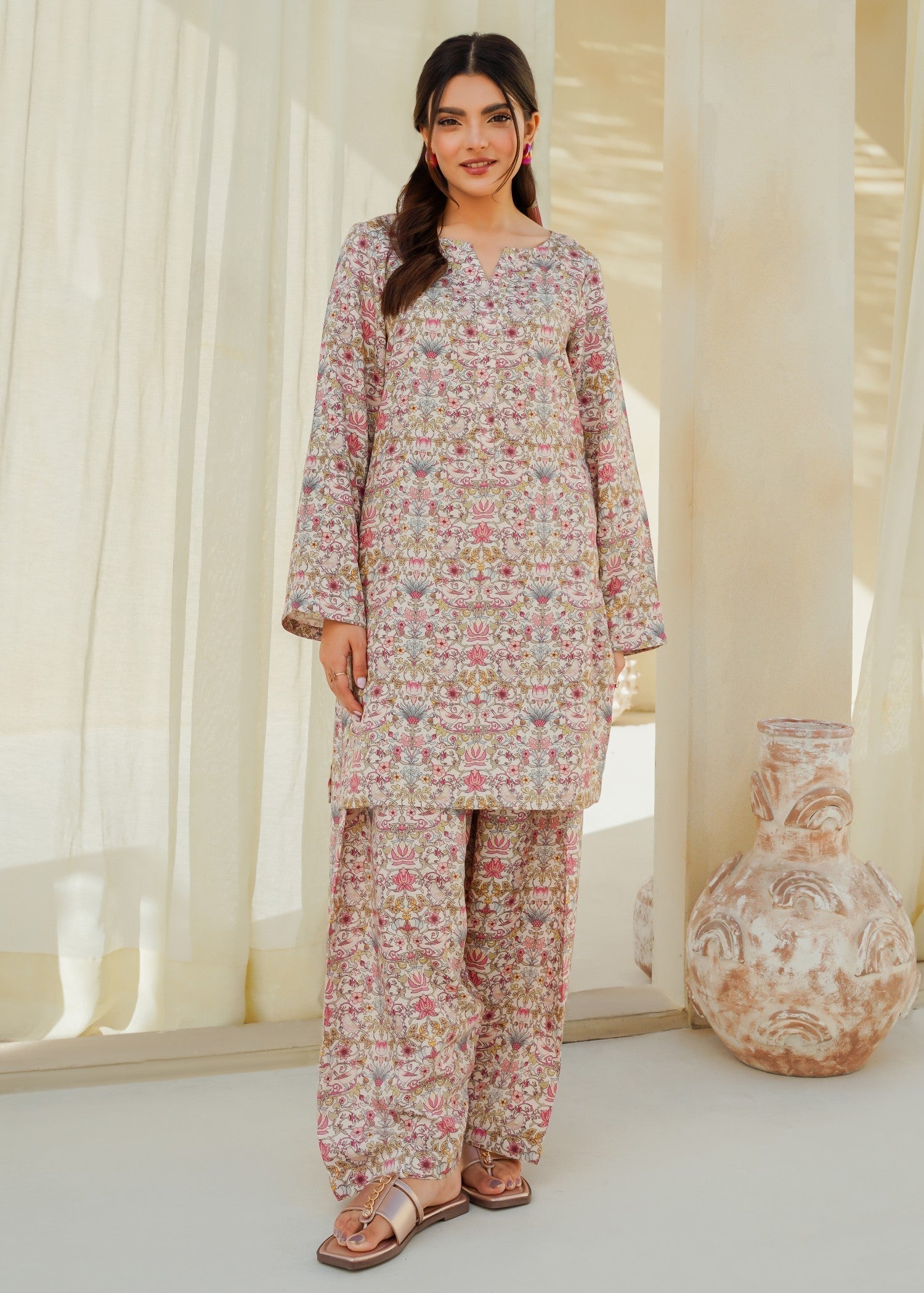 Divinely Crafted Women's Printed Cord Set Ivory Dreams Women 2pcs