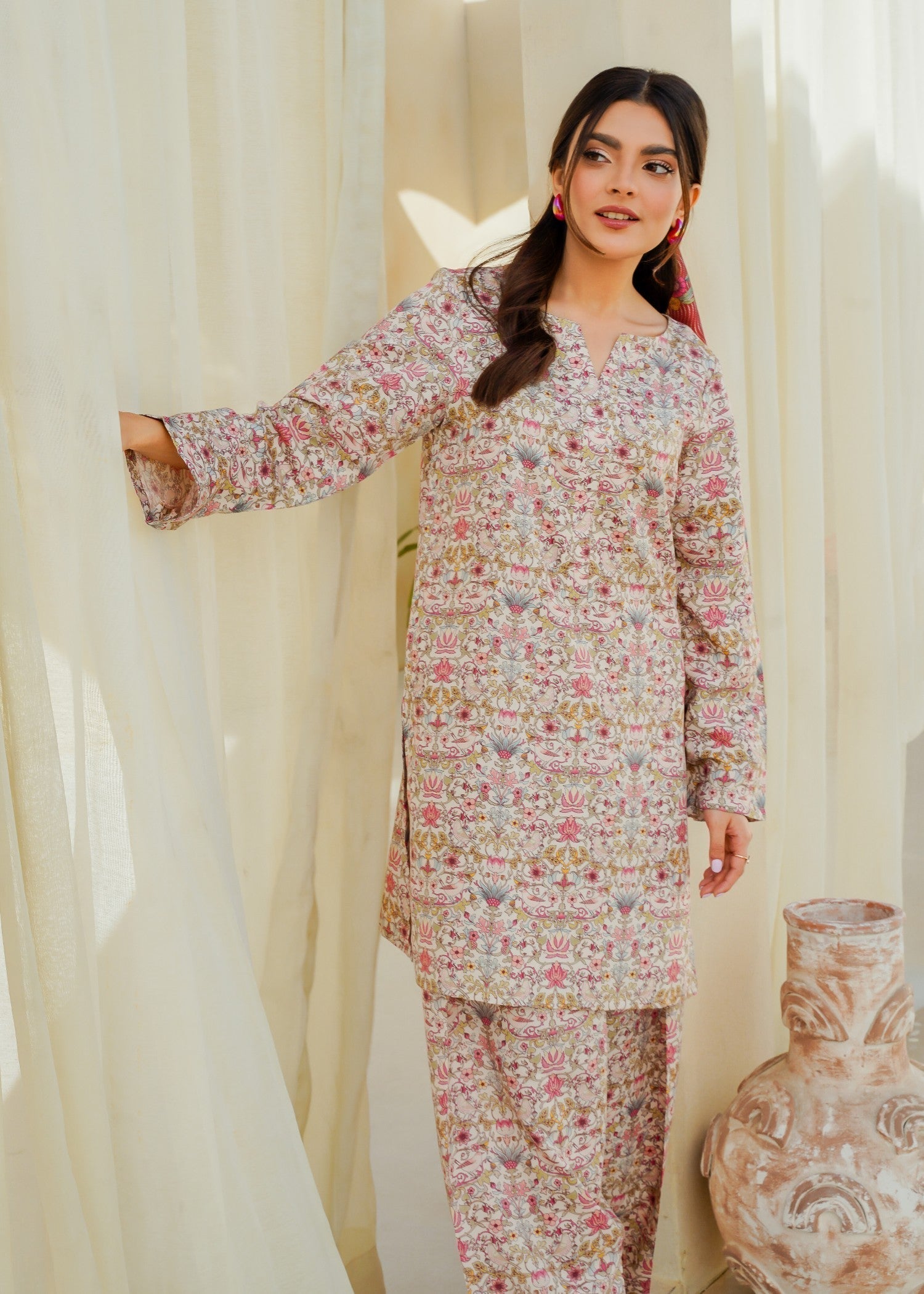 Divinely Crafted Women's Printed Cord Set Ivory Dreams Women 2pcs