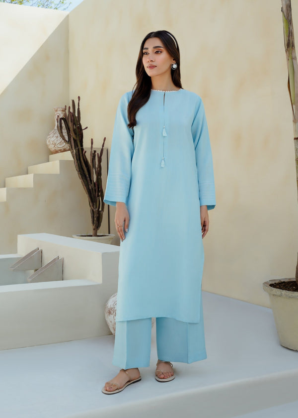 Divinely Crafted Women's Solid Cord Set Arctic Blue Women 2pcs