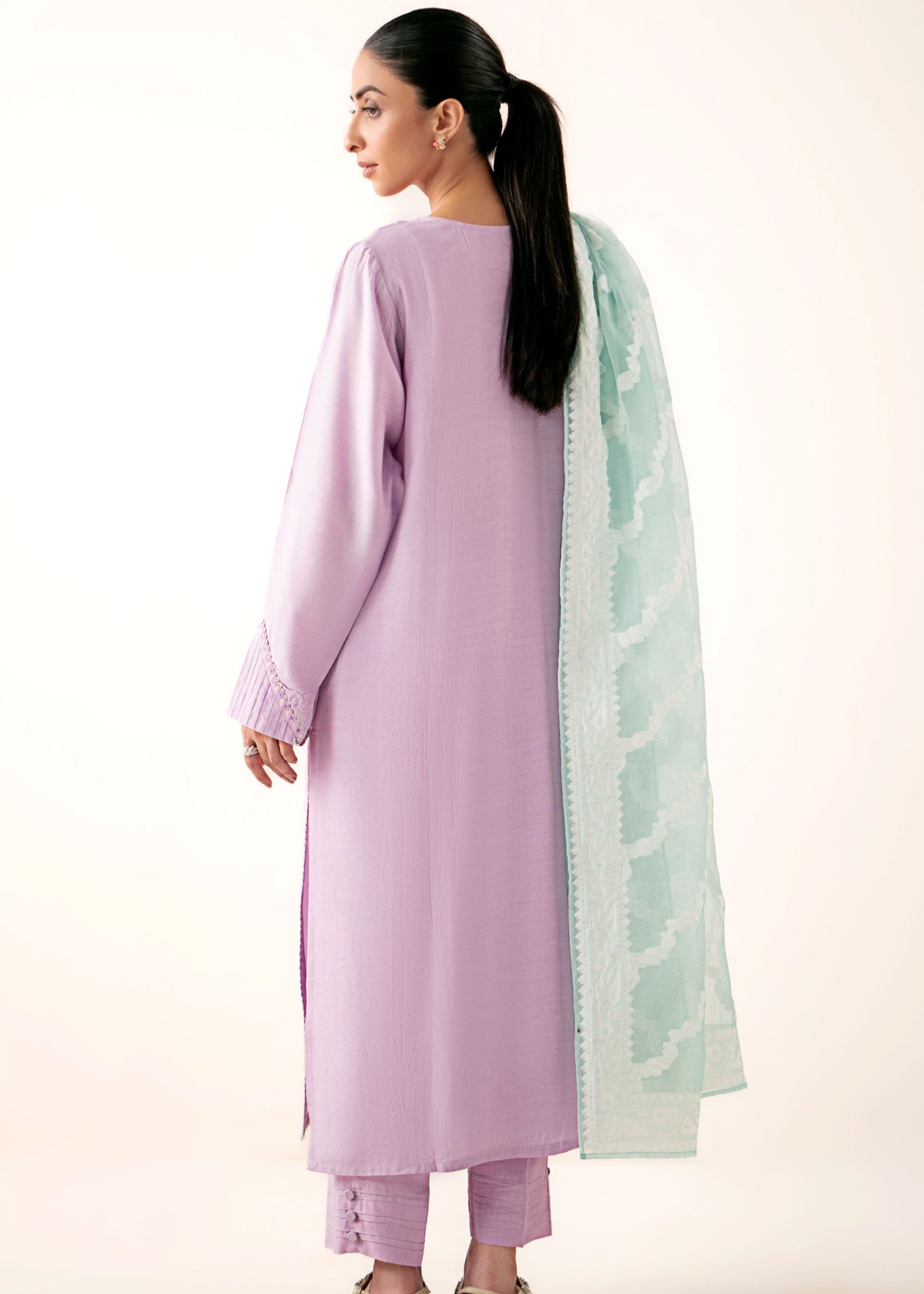 Zeen Stitched Embroidered Oak Silk Suit with Cotton Net Jacquard Dupatta WLM34301 Women 3pcs