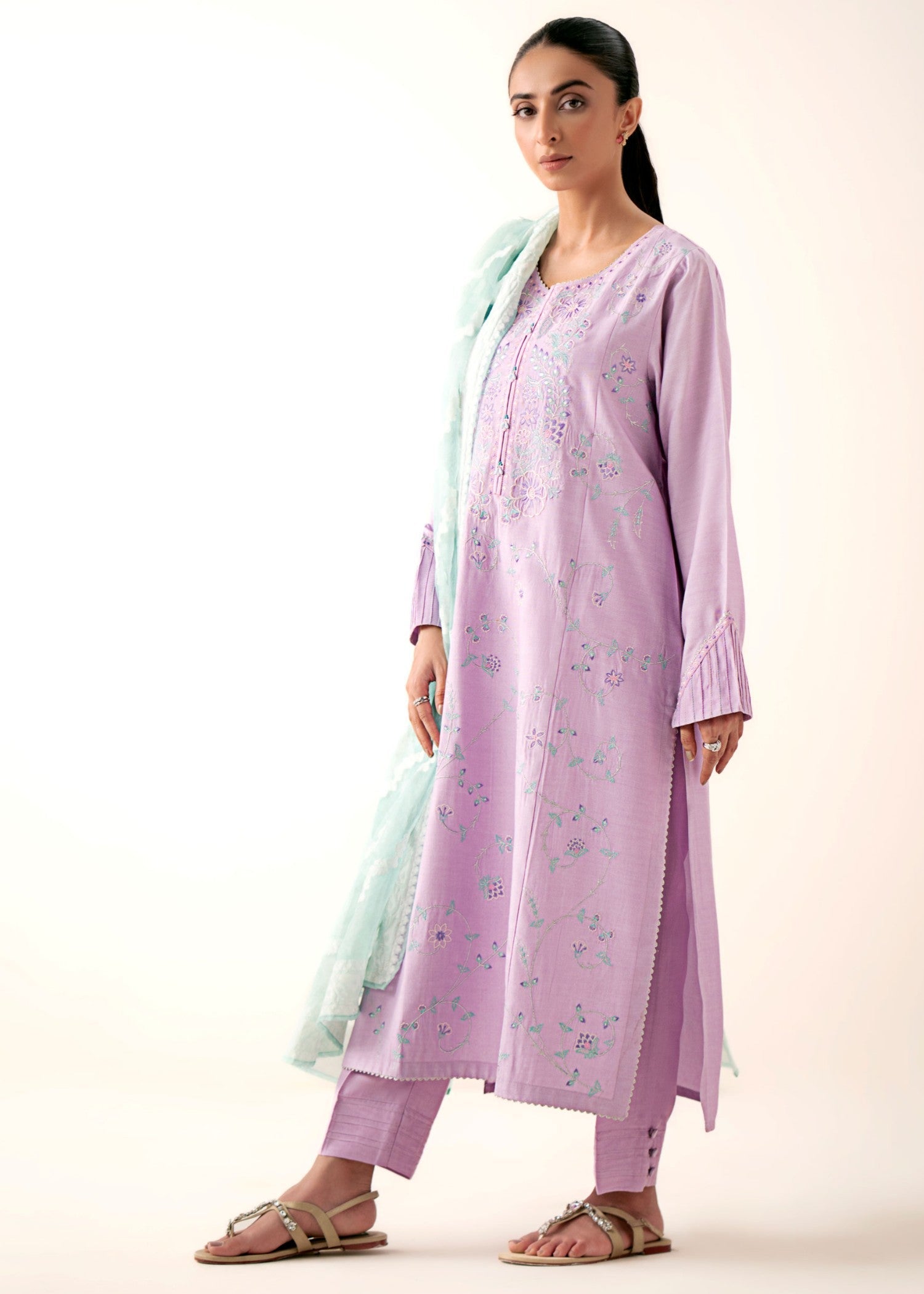 Zeen Stitched Embroidered Oak Silk Suit with Cotton Net Jacquard Dupatta WLM34301 Women 3pcs