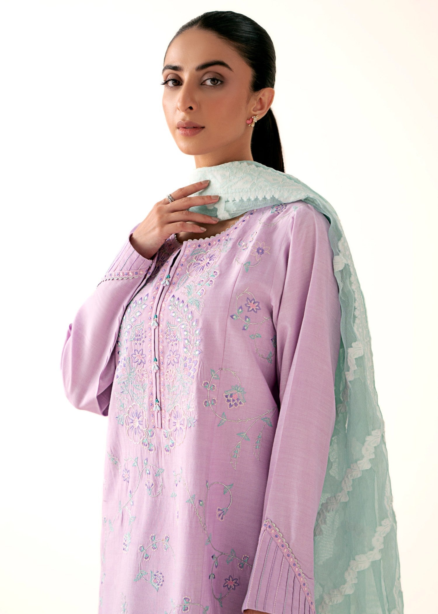 Zeen Stitched Embroidered Oak Silk Suit with Cotton Net Jacquard Dupatta WLM34301 Women 3pcs