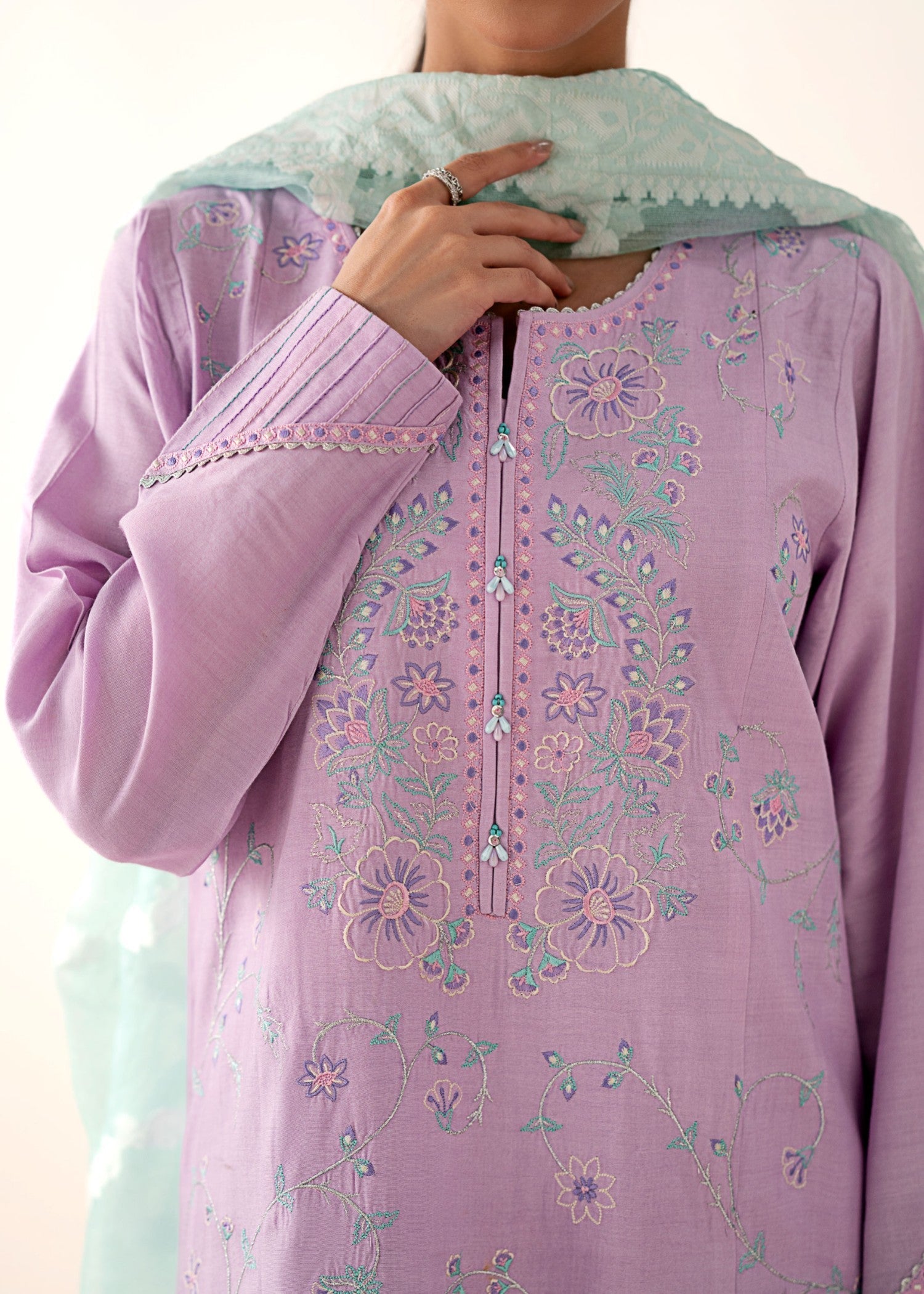 Zeen Stitched Embroidered Oak Silk Suit with Cotton Net Jacquard Dupatta WLM34301 Women 3pcs