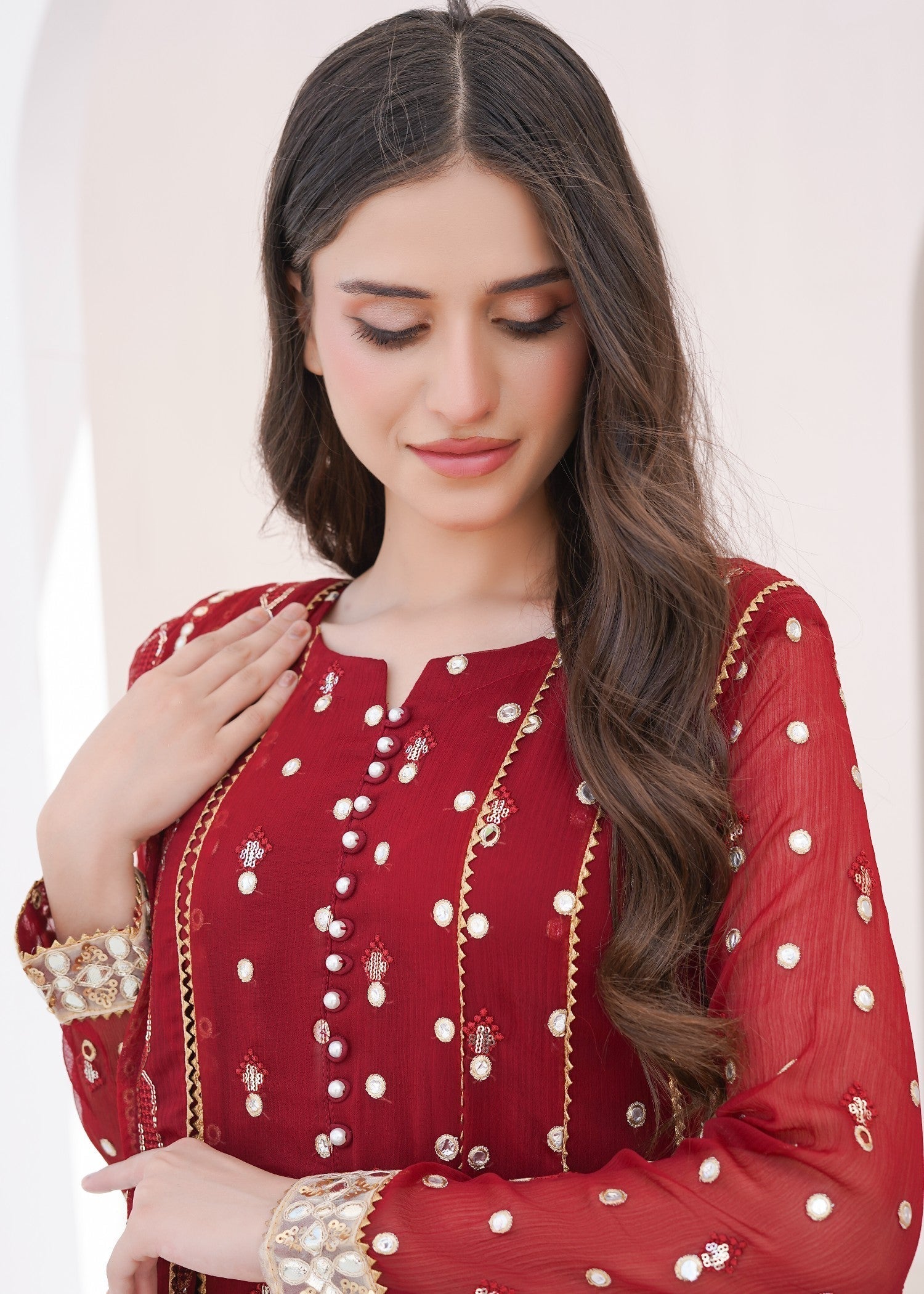 Ayesha Closet sundus deep maroon Women 3pcs