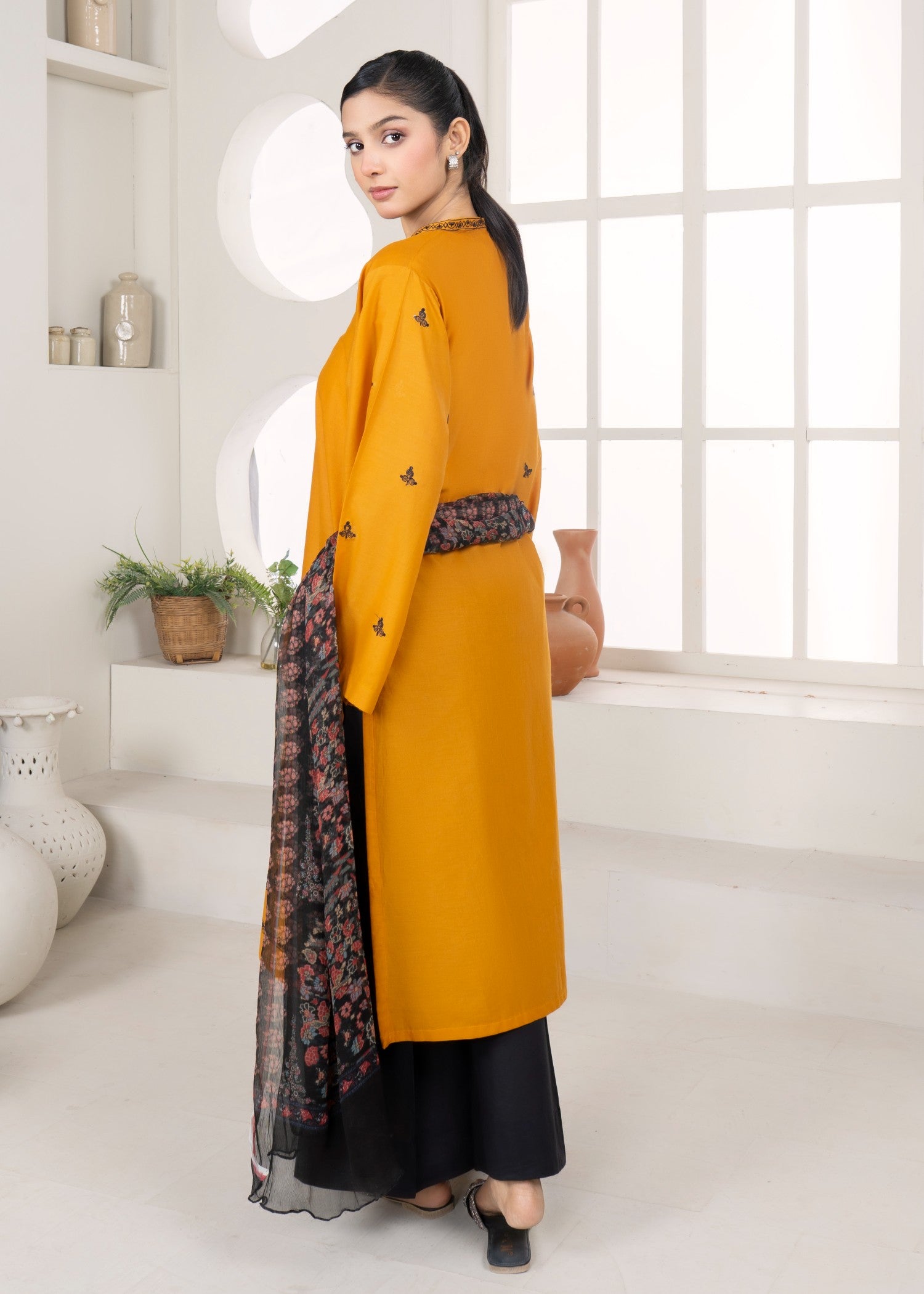 Meem Designs Mustard with Black Emb Women 3pcs