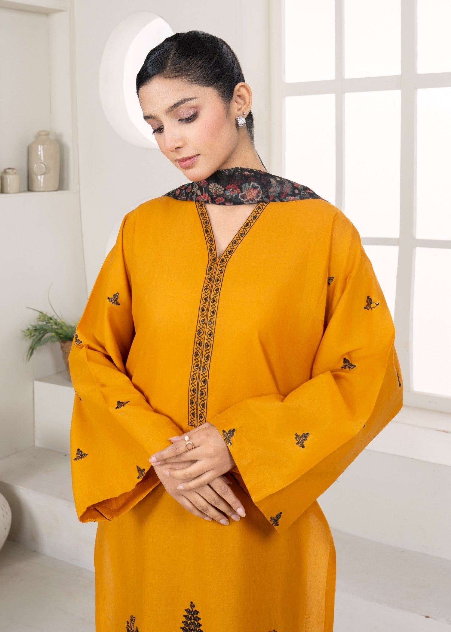 Meem Designs Mustard with Black Emb Women 3pcs