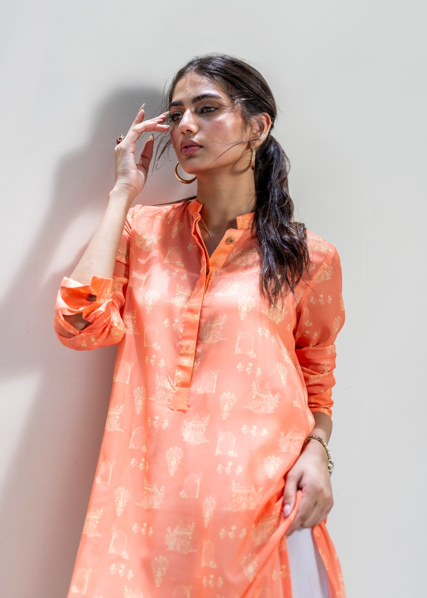 Daak & Co. Mughal Kurta Peach (Shirt & Slip) Women 1pcs