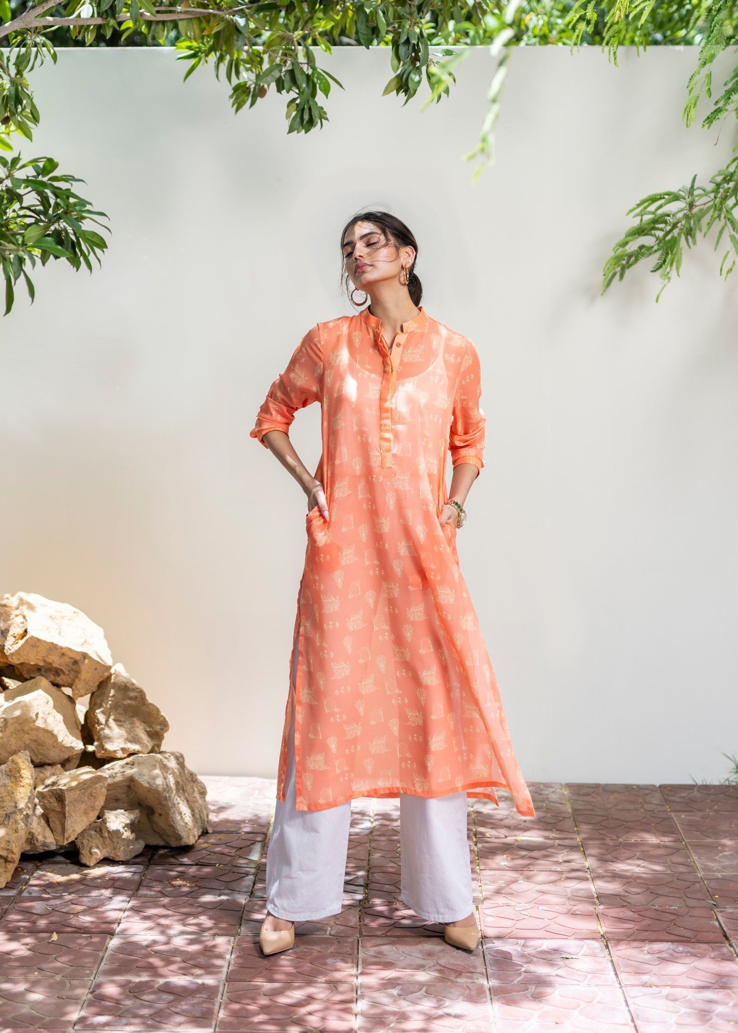 Daak & Co. Mughal Kurta Peach (Shirt & Slip) Women 1pcs