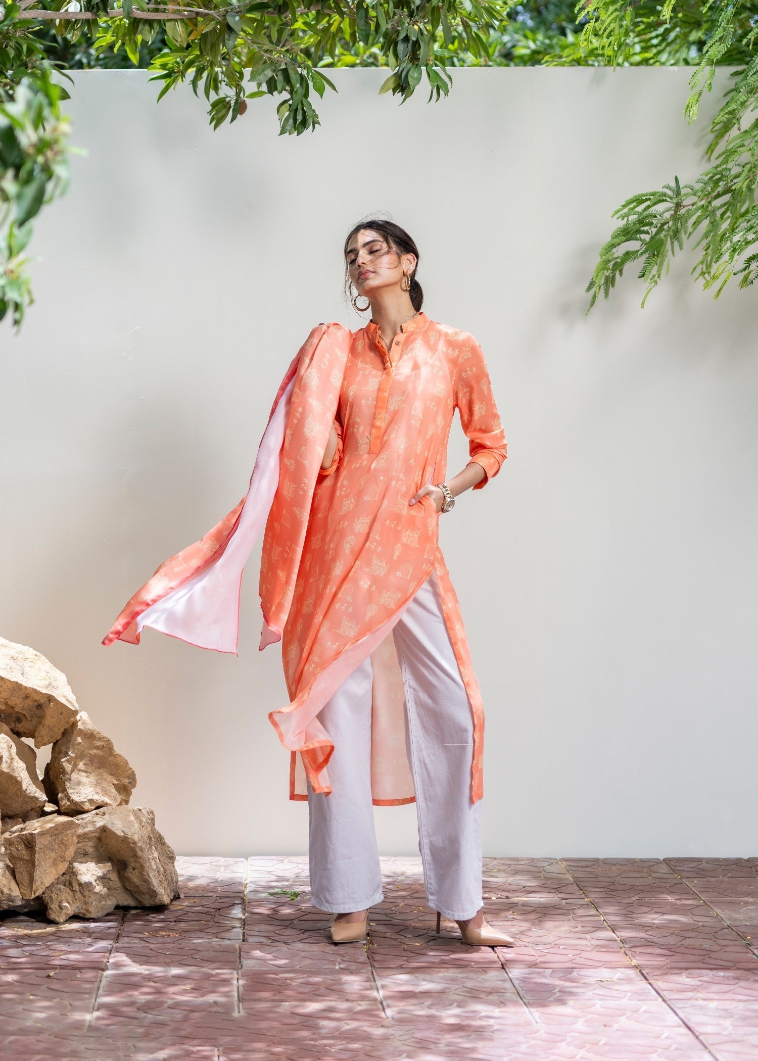Daak & Co. Mughal Kurta Peach (Shirt & Slip) Women 1pcs