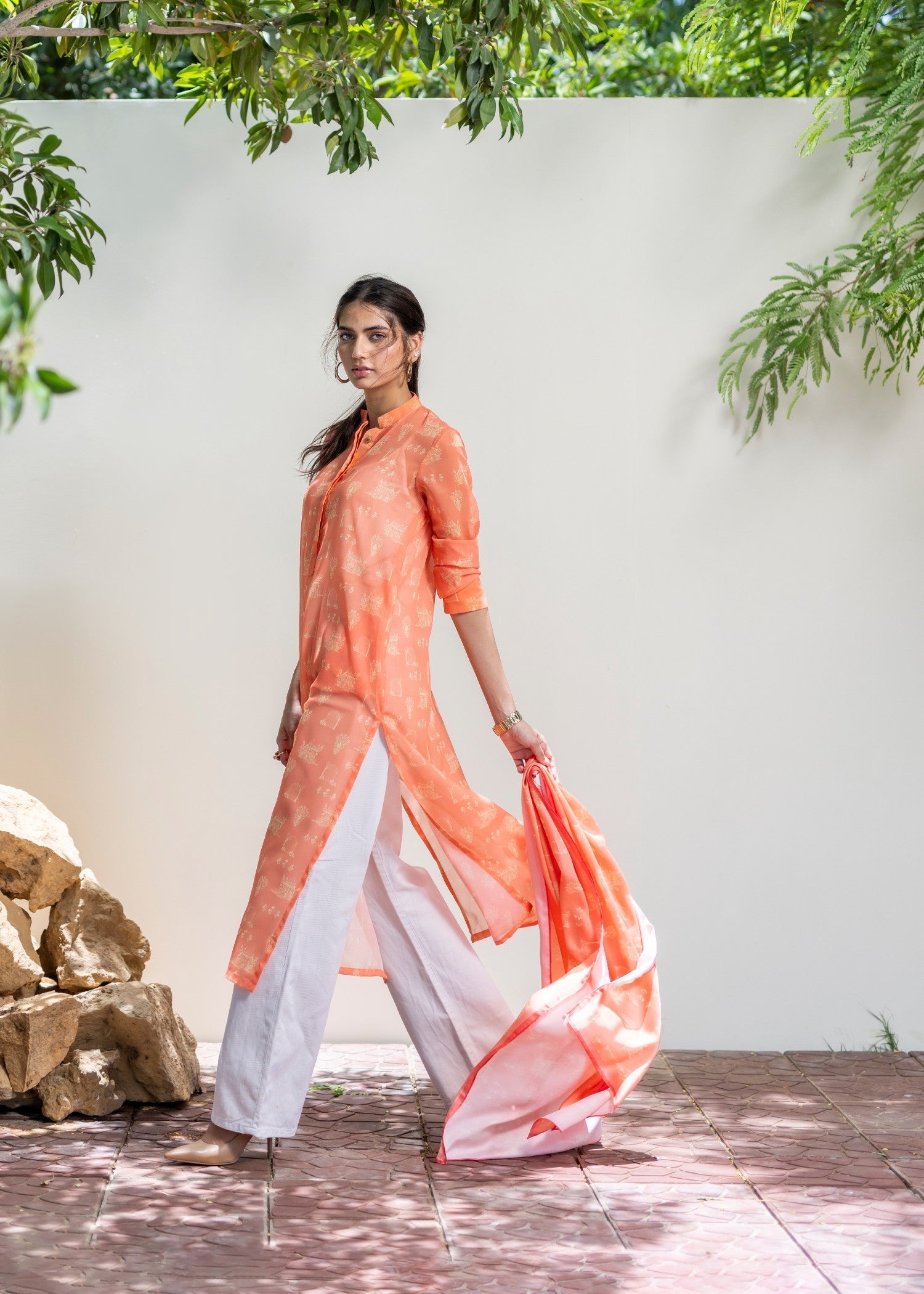 Daak & Co. Mughal Kurta Peach (Shirt & Slip) Women 1pcs