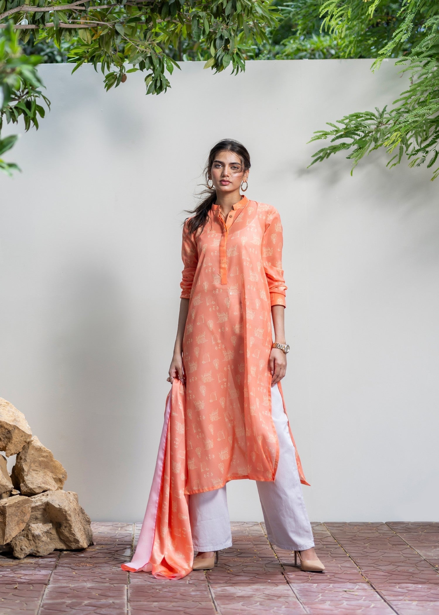 Daak & Co. Mughal Kurta Peach (Shirt & Slip) Women 1pcs