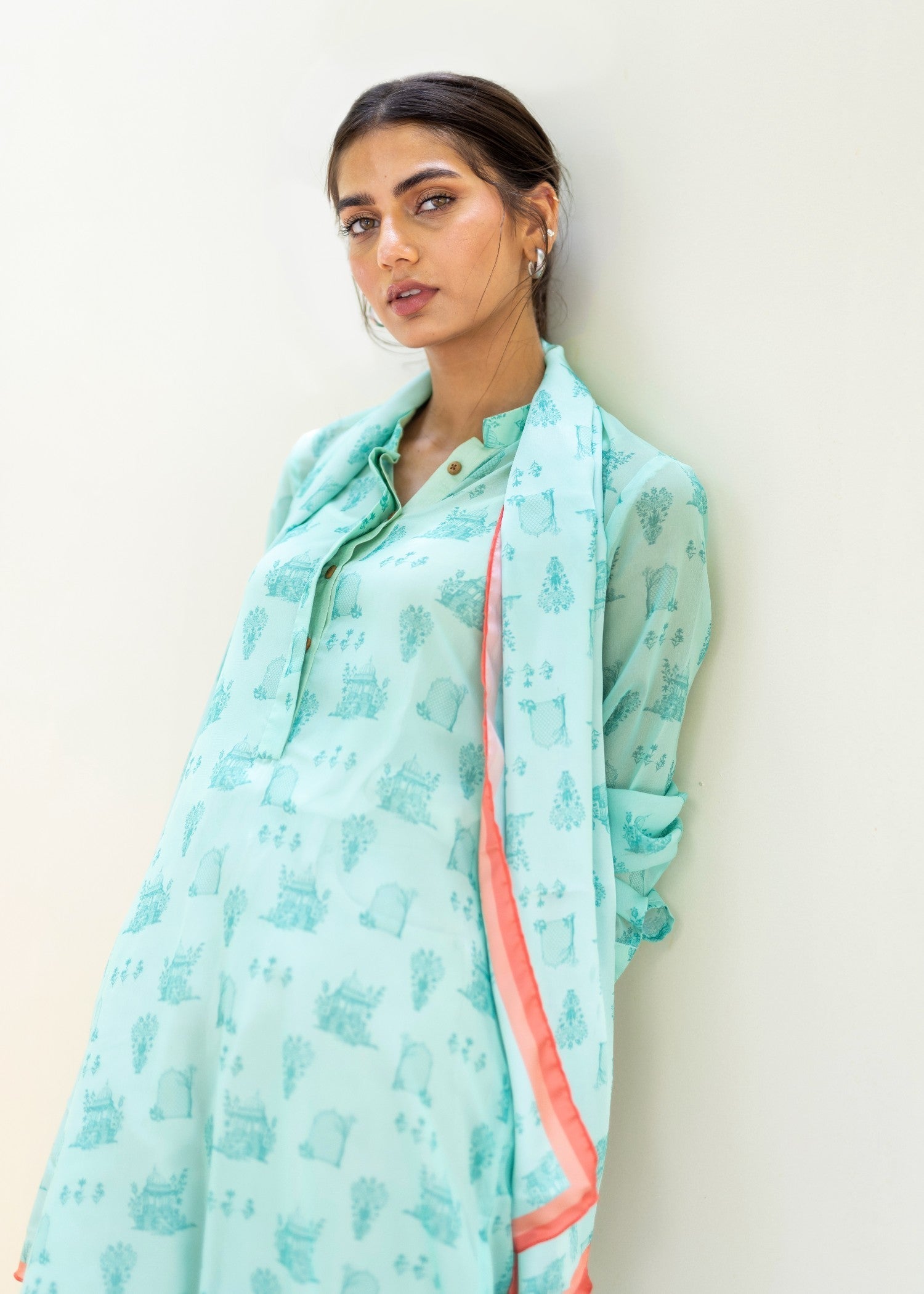 Daak & Co. Mughal Kurta Ice Blue (Shirt & Slip) Women 1pcs