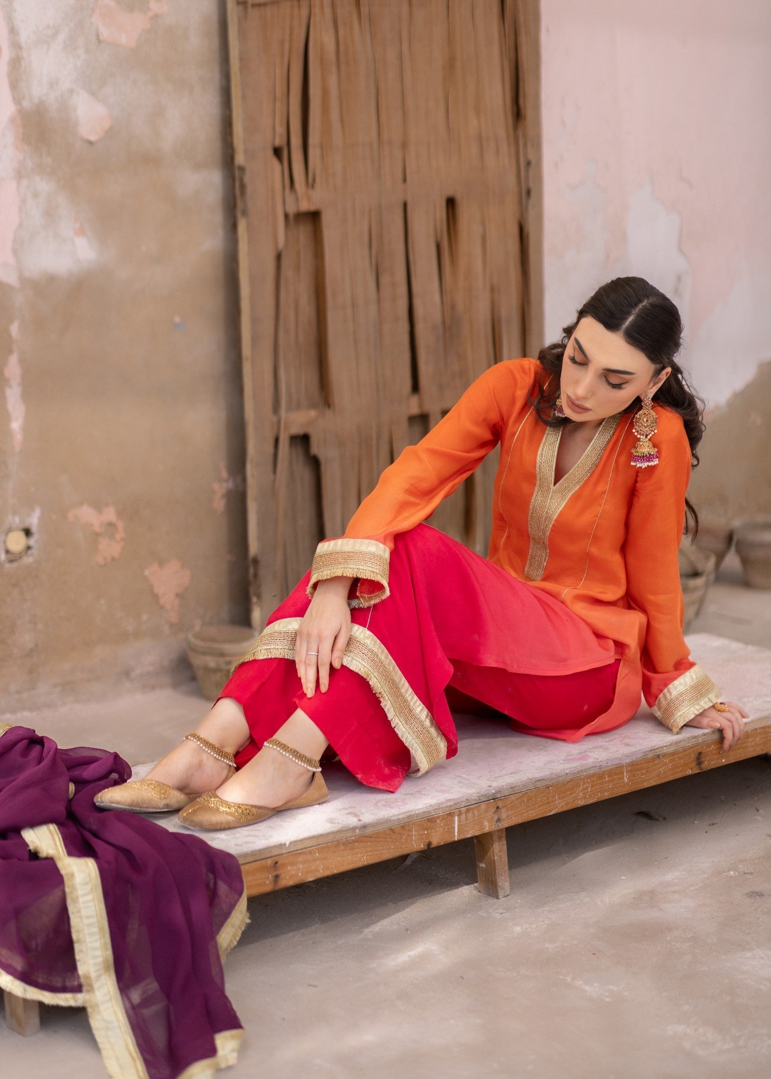 Daak & Co. Manizeh Pink Orange Ombré () Women 3pcs