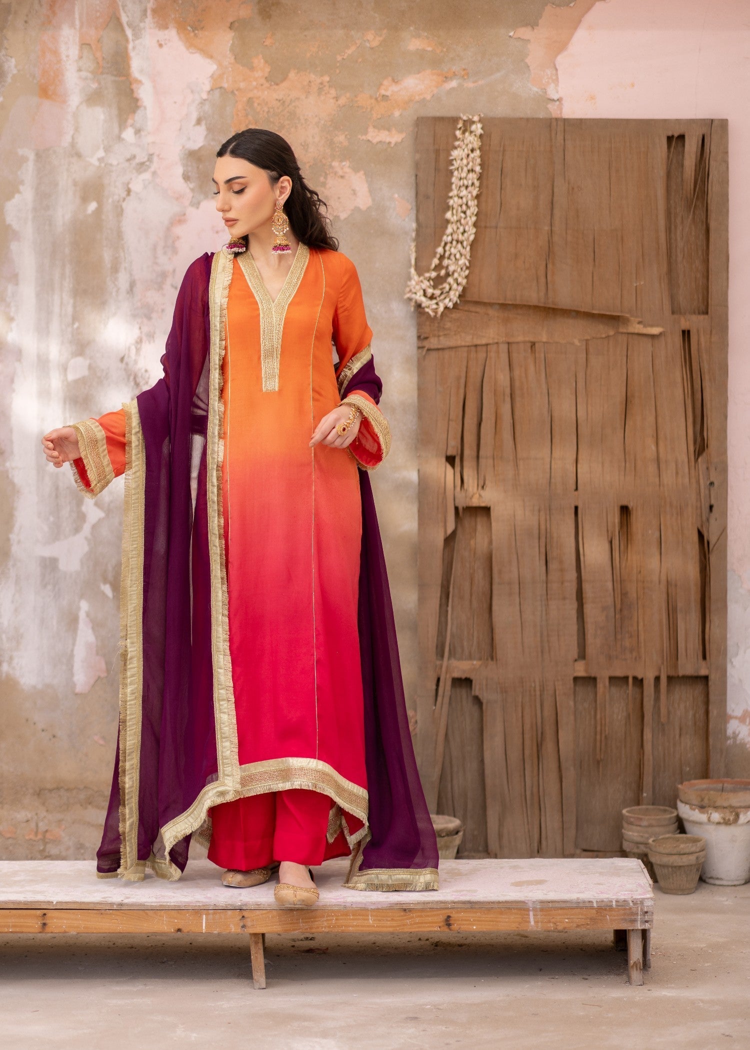 Daak & Co. Manizeh Pink Orange Ombré () Women 3pcs