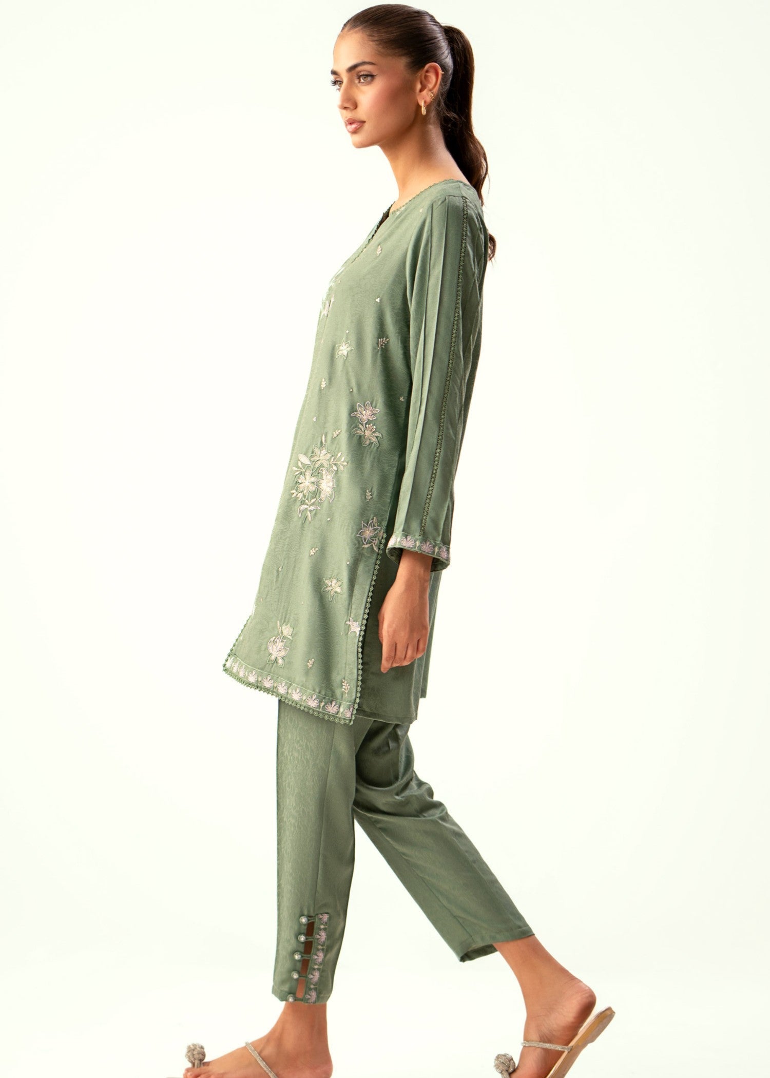 Zeen Stitched Embroidered Cotton Satin Suit WZM24308 Women 2pcs