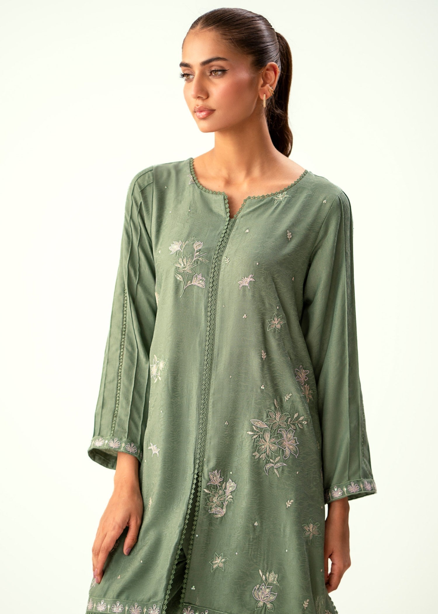 Zeen Stitched Embroidered Cotton Satin Suit WZM24308 Women 2pcs