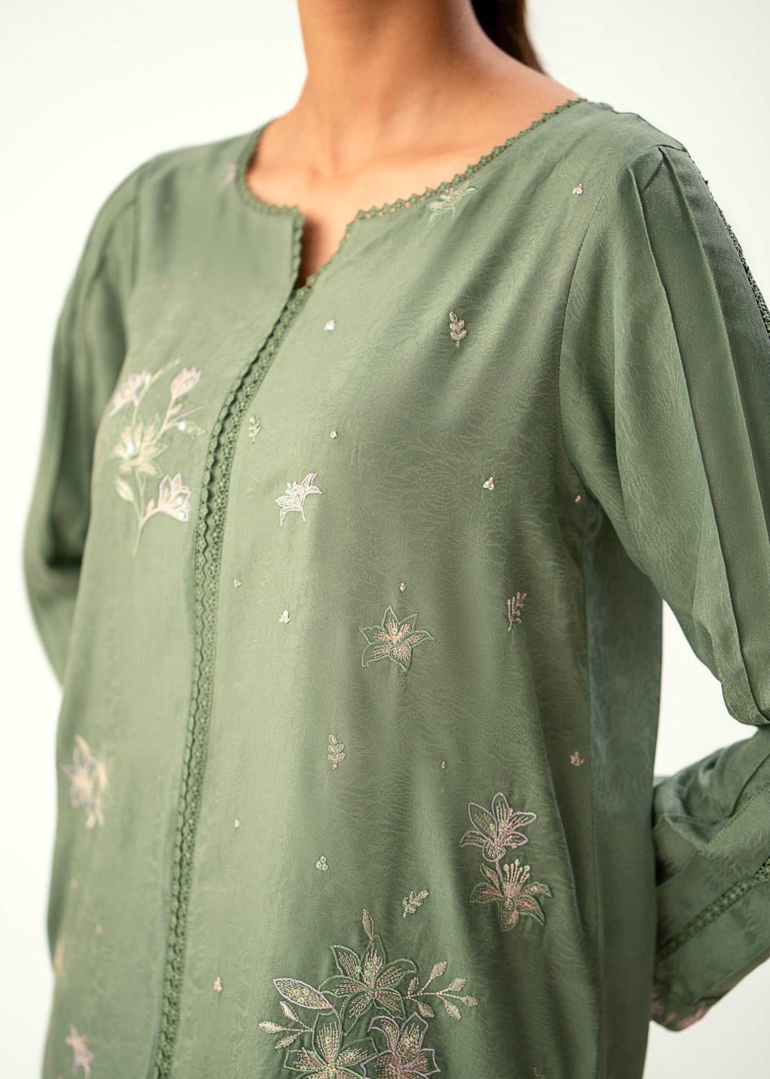 Zeen Stitched Embroidered Cotton Satin Suit WZM24308 Women 2pcs